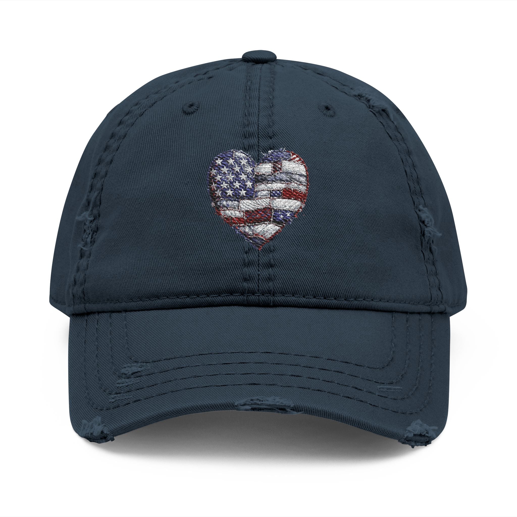 Patriotic Distressed Dad Hat — Embroidered American Flag Heart
