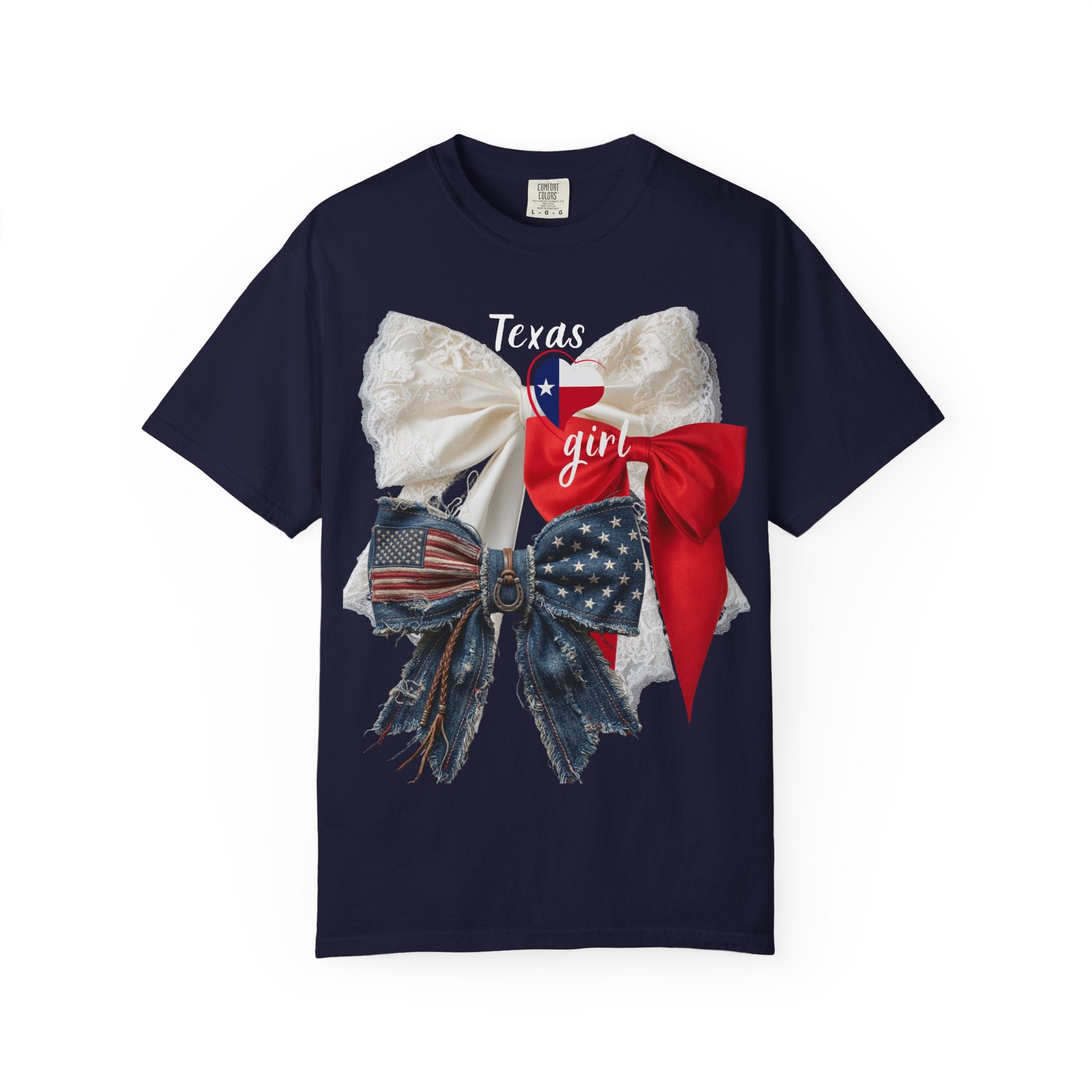 Patriotic Lace Bow T‑Shirt — 'girl' Red, White & Blue Graphic