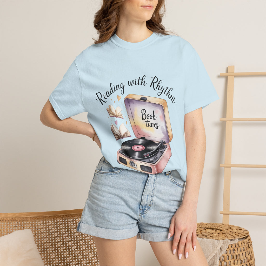 Reading with Rhythm T‑Shirt — Book Tunes Record Player Tee