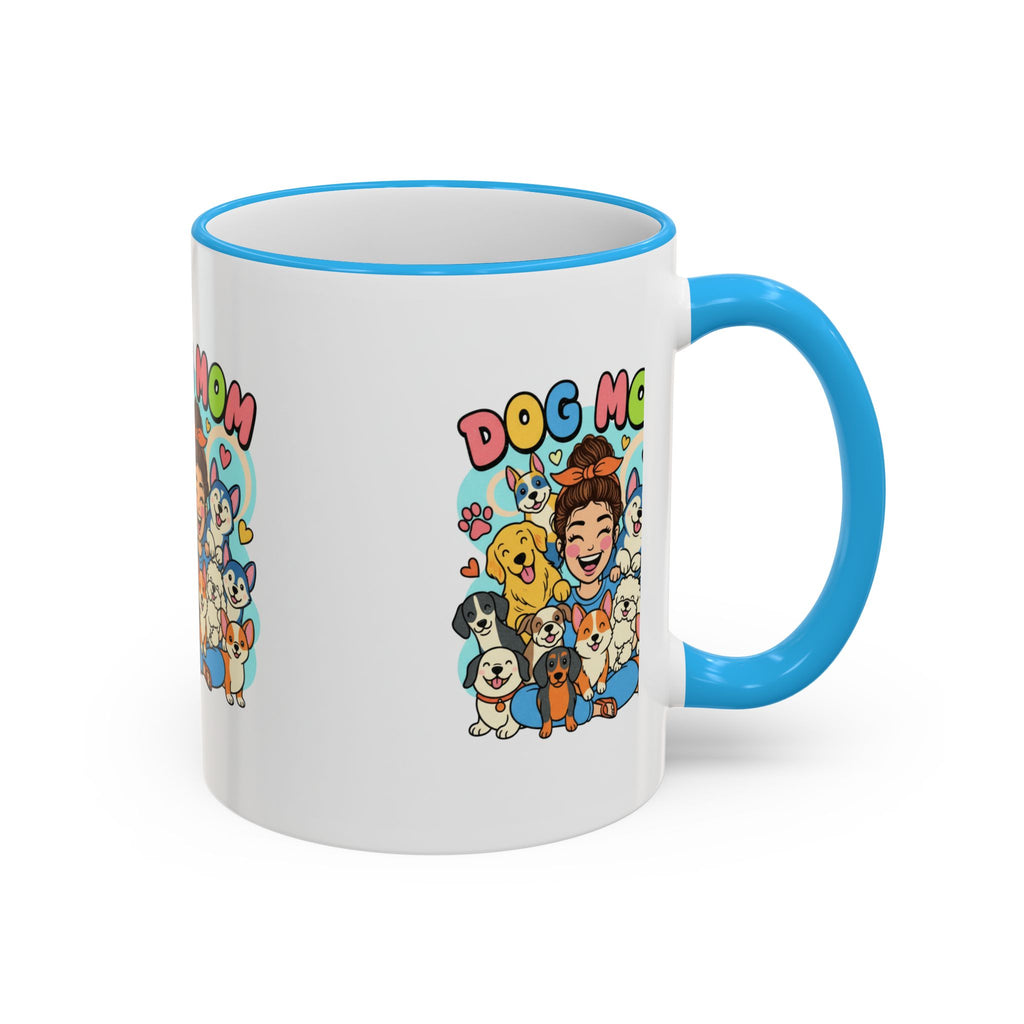 Dog Mom Mug — Cute Cartoon Dogs Accent Rim & Handle Coffee Cup (11oz/15oz)