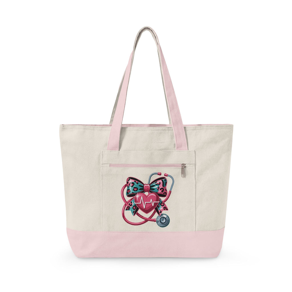 Nurse Heart Stethoscope Canvas Tote — Zippered Medical Tote Bag