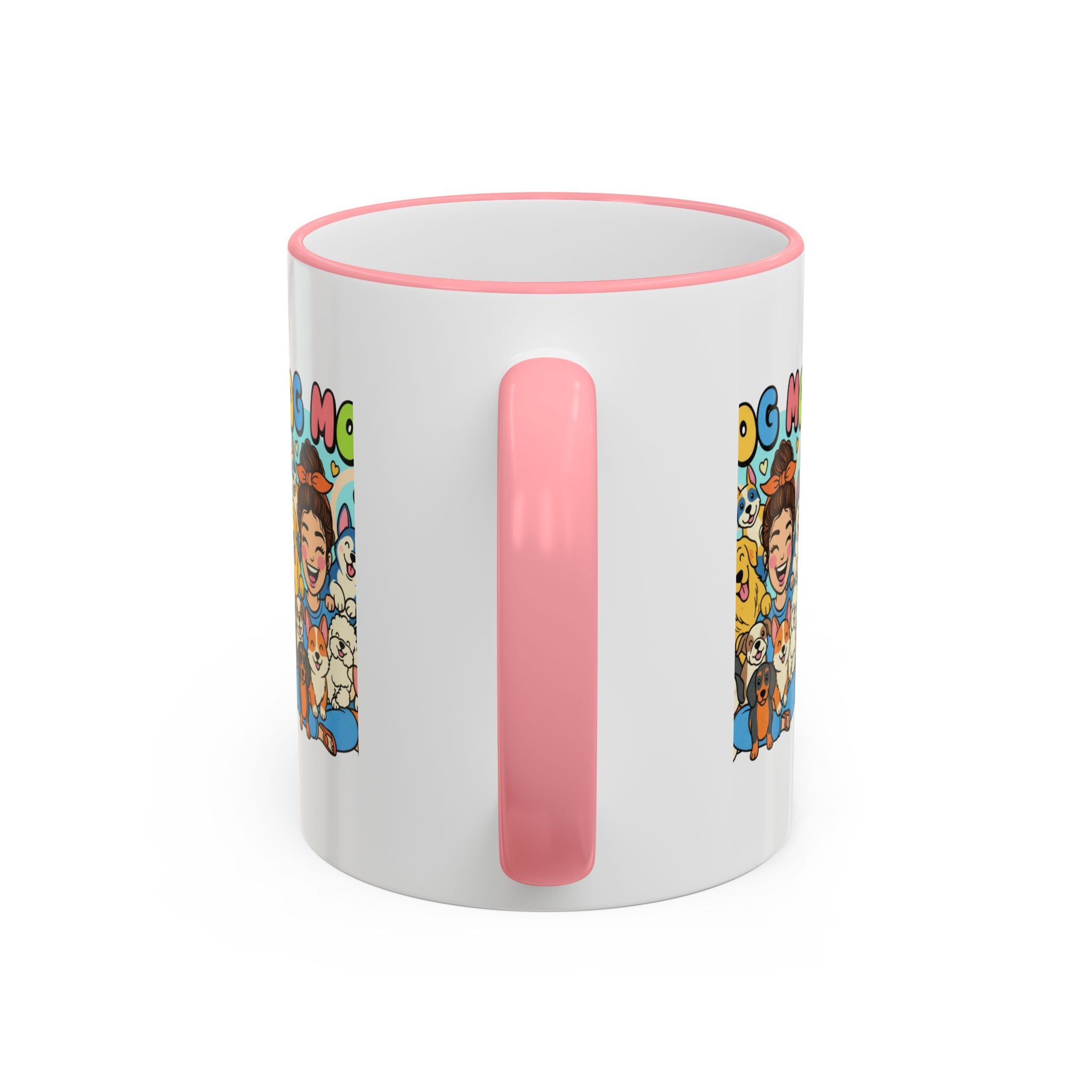Dog Mom Mug — Cute Cartoon Dogs Accent Rim & Handle Coffee Cup (11oz/15oz)