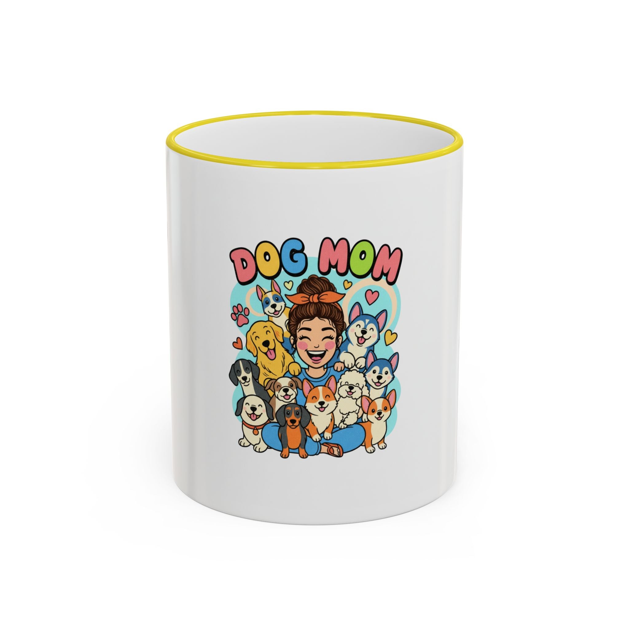 Dog Mom Mug — Cute Cartoon Dogs Accent Rim & Handle Coffee Cup (11oz/15oz)