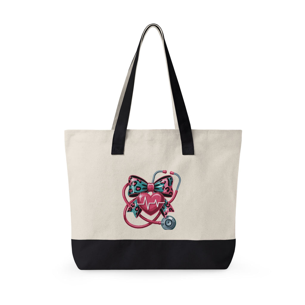 Nurse Heart Stethoscope Canvas Tote — Zippered Medical Tote Bag