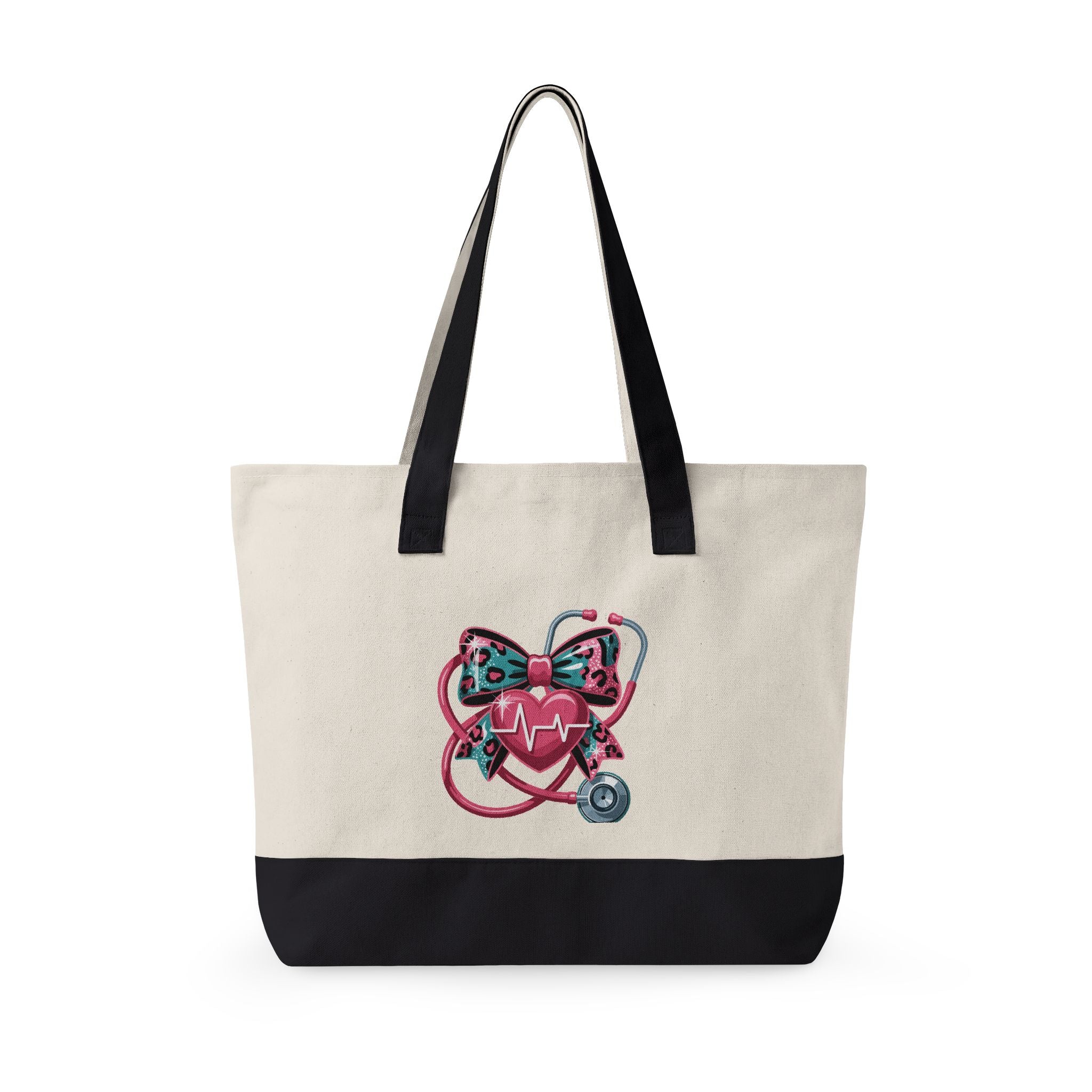 Nurse Heart Stethoscope Canvas Tote — Zippered Medical Tote Bag