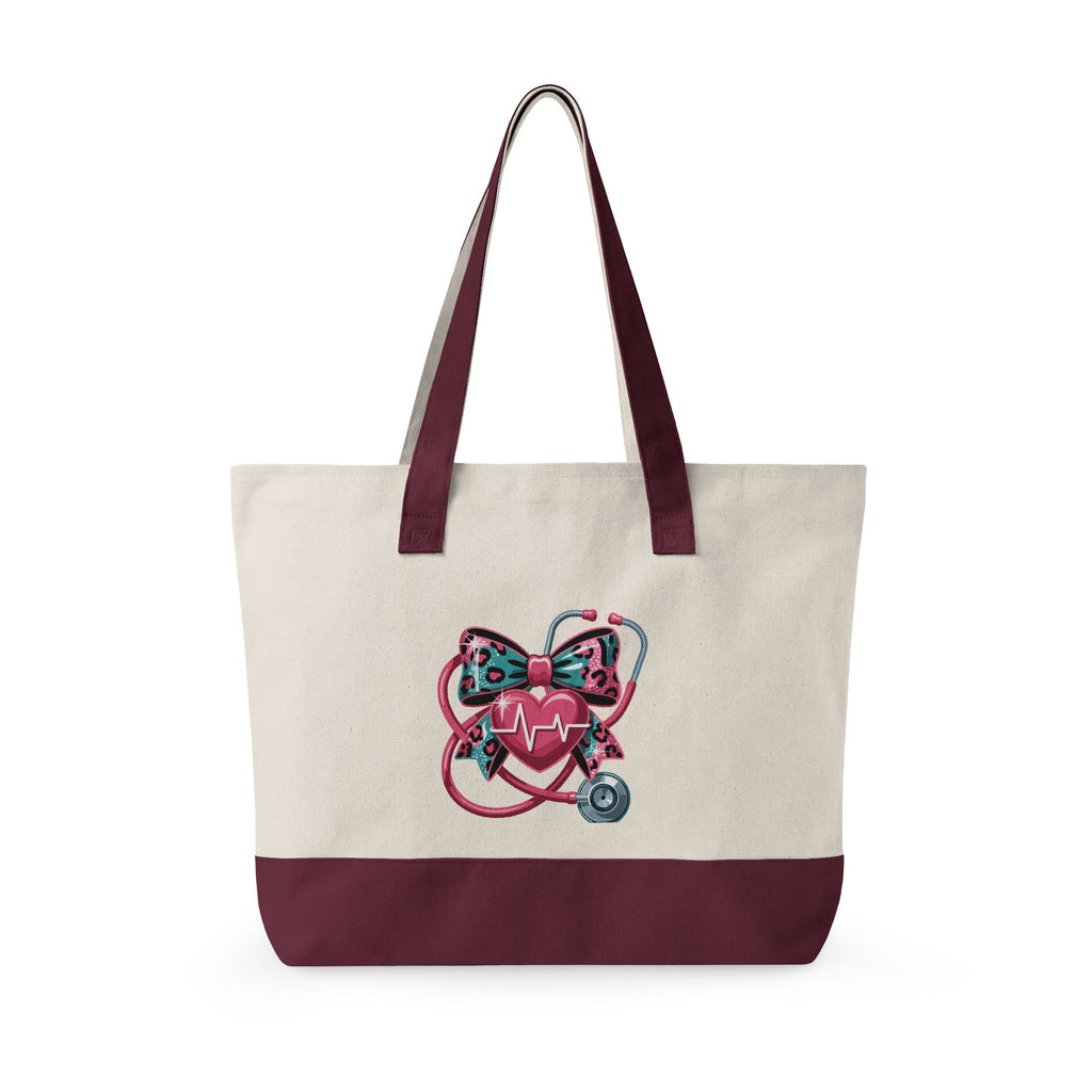 Nurse Heart Stethoscope Canvas Tote — Zippered Medical Tote Bag