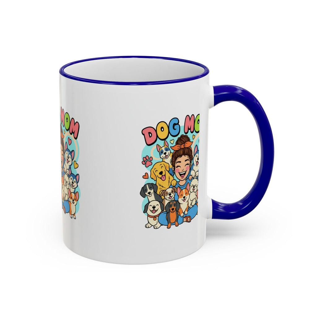 Dog Mom Mug — Cute Cartoon Dogs Accent Rim & Handle Coffee Cup (11oz/15oz)