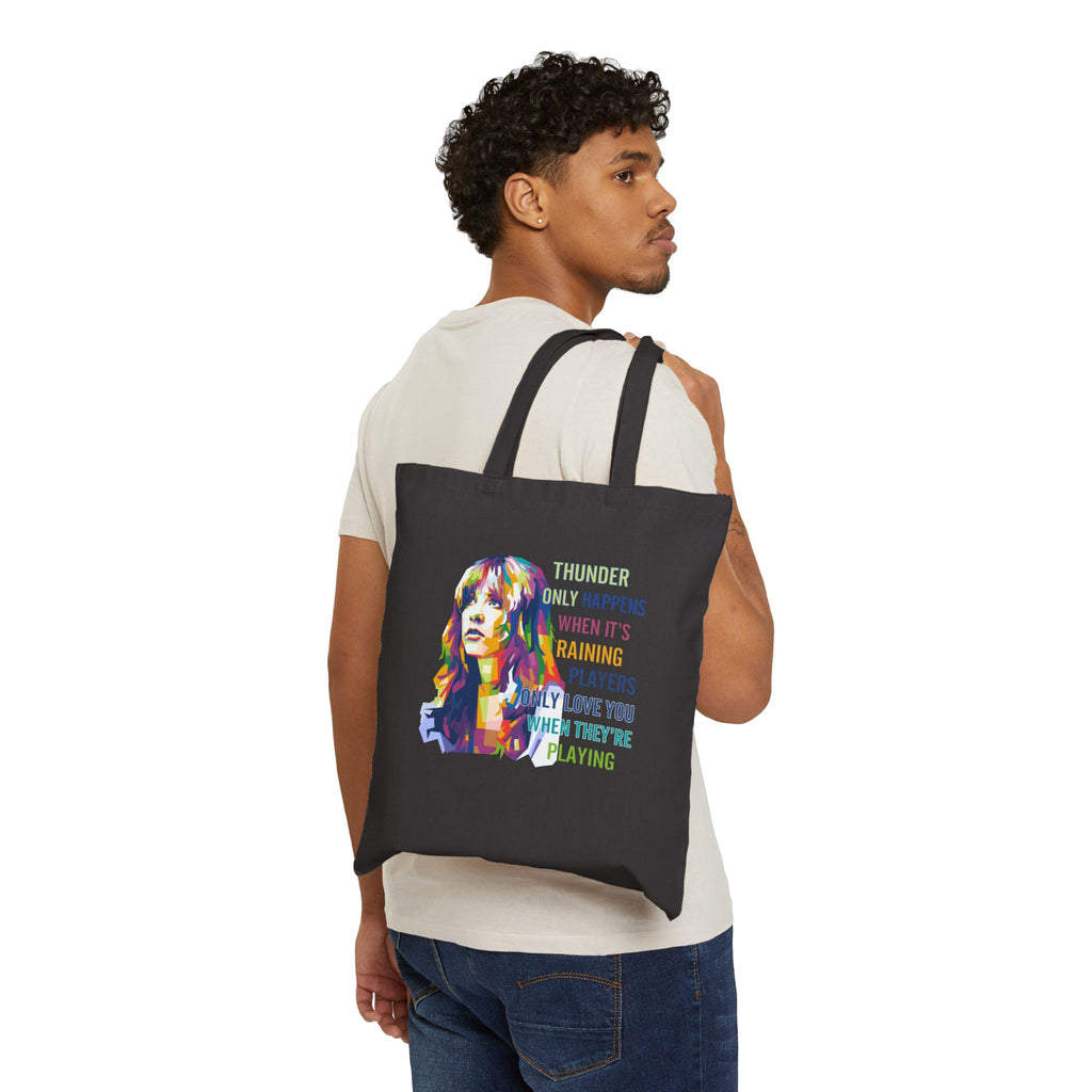 Tote Bag — Colorful Retro Portrait with 'Thunder Only Happens...' Lyric Quote