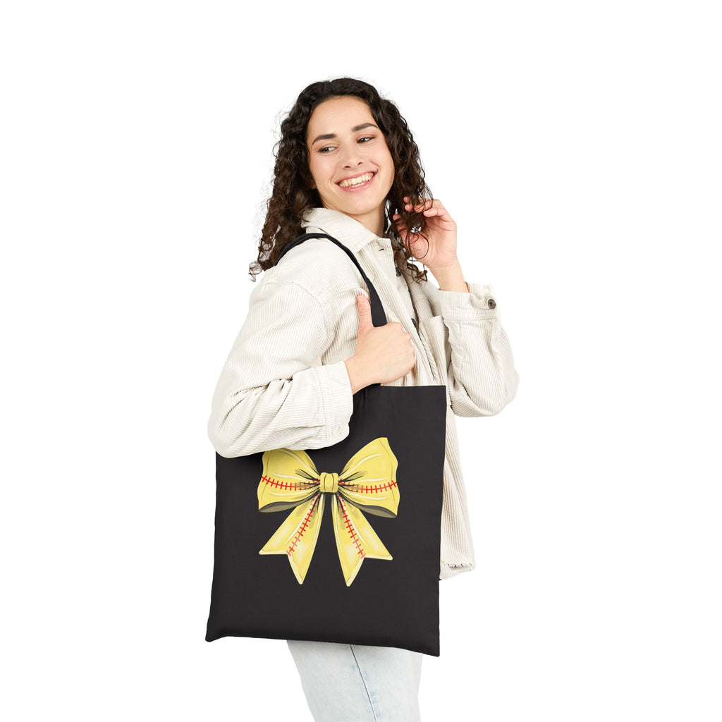 Tote Bag — Yellow Softball Bow Canvas Tote