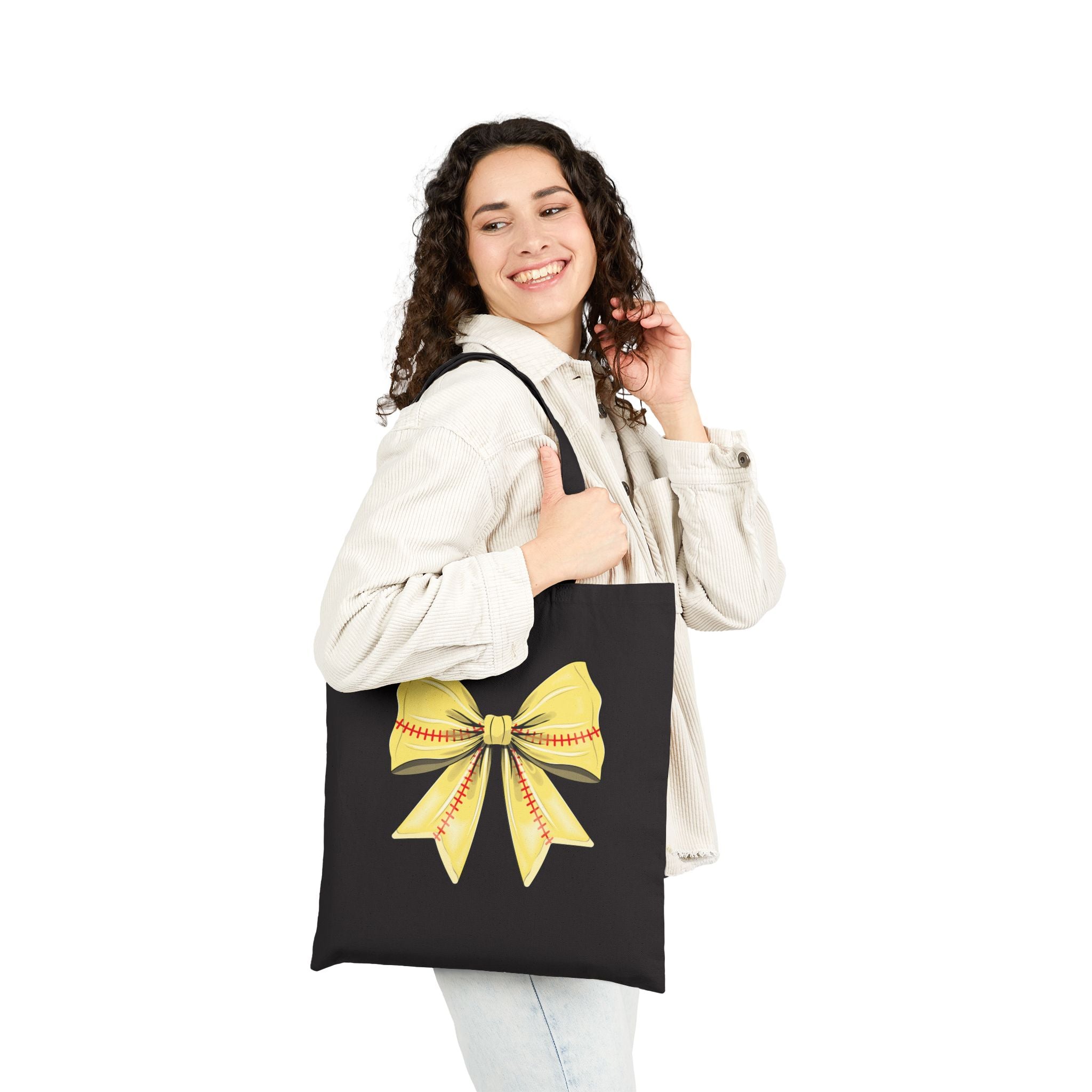 Tote Bag — Yellow Softball Bow Canvas Tote
