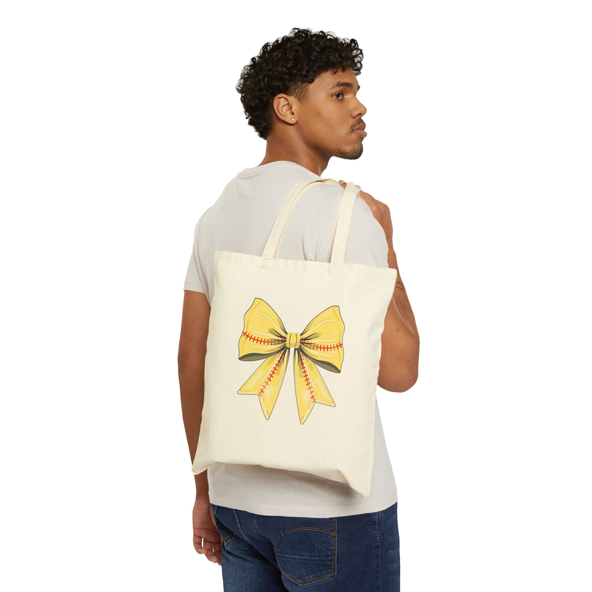 Tote Bag — Yellow Softball Bow Canvas Tote