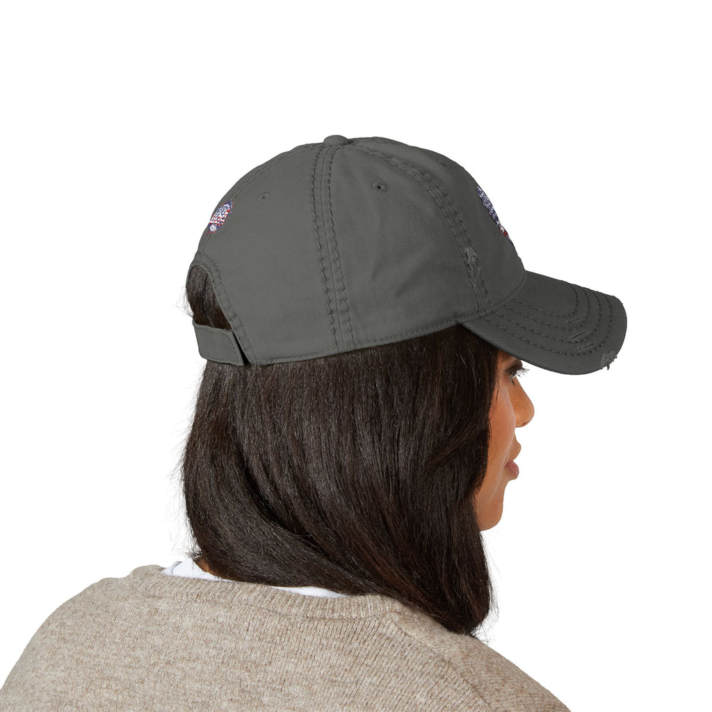 Patriotic Distressed Dad Hat — Embroidered American Flag Heart