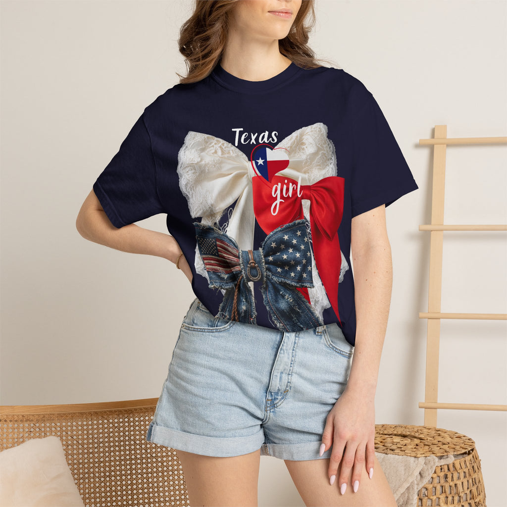 Patriotic Lace Bow T‑Shirt — 'girl' Red, White & Blue Graphic
