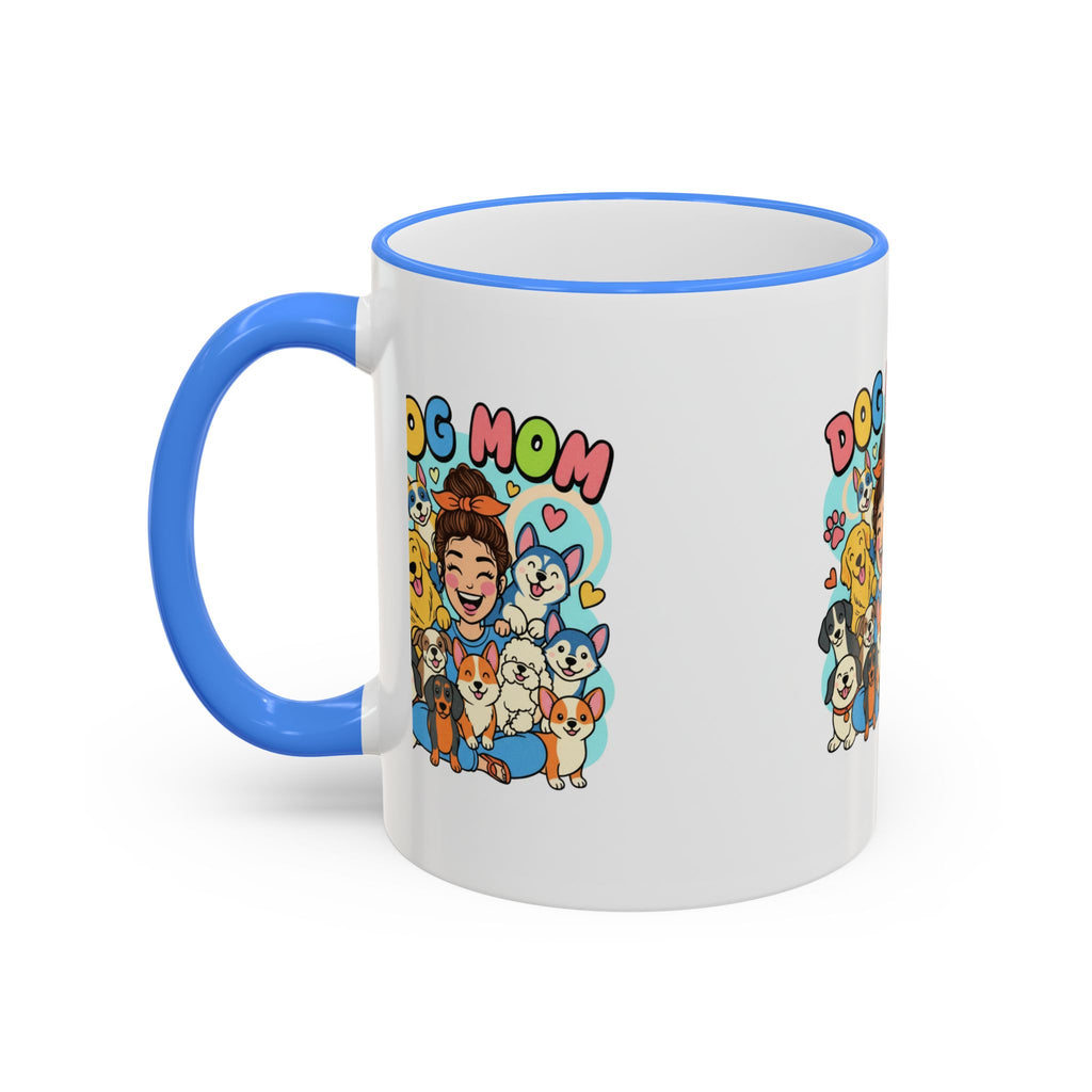 Dog Mom Mug — Cute Cartoon Dogs Accent Rim & Handle Coffee Cup (11oz/15oz)