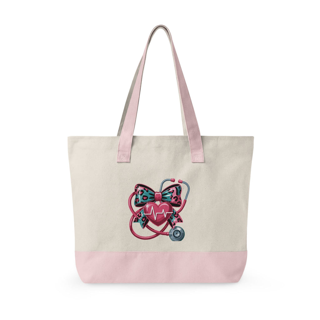 Nurse Heart Stethoscope Canvas Tote — Zippered Medical Tote Bag