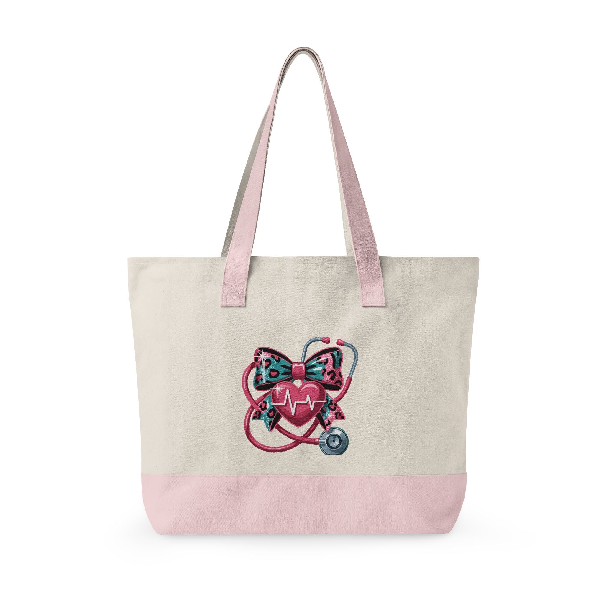 Nurse Heart Stethoscope Canvas Tote — Zippered Medical Tote Bag