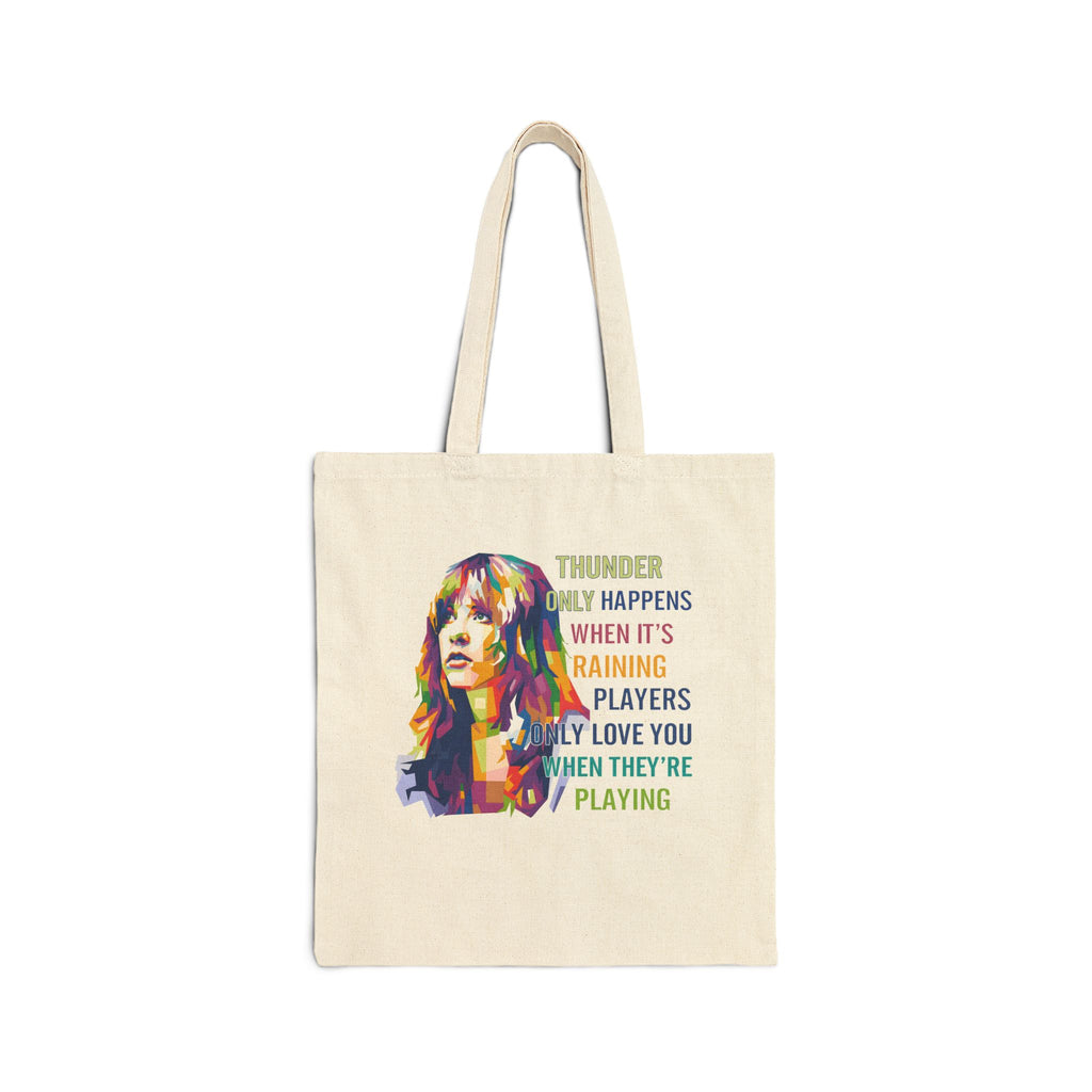Tote Bag — Colorful Retro Portrait with 'Thunder Only Happens...' Lyric Quote
