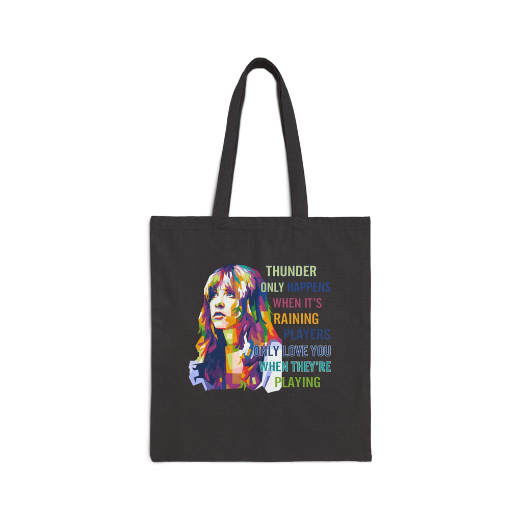 Tote Bag — Colorful Retro Portrait with 'Thunder Only Happens...' Lyric Quote