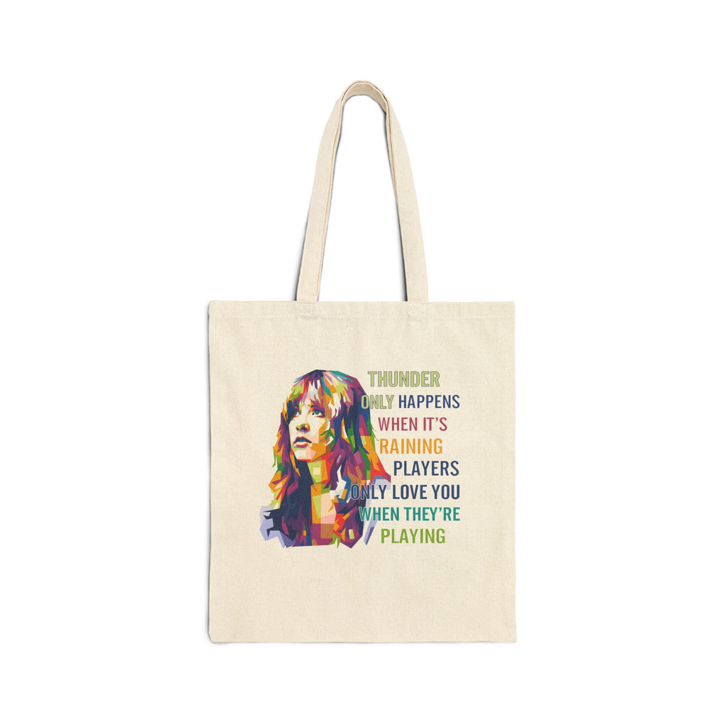 Tote Bag — Colorful Retro Portrait with 'Thunder Only Happens...' Lyric Quote