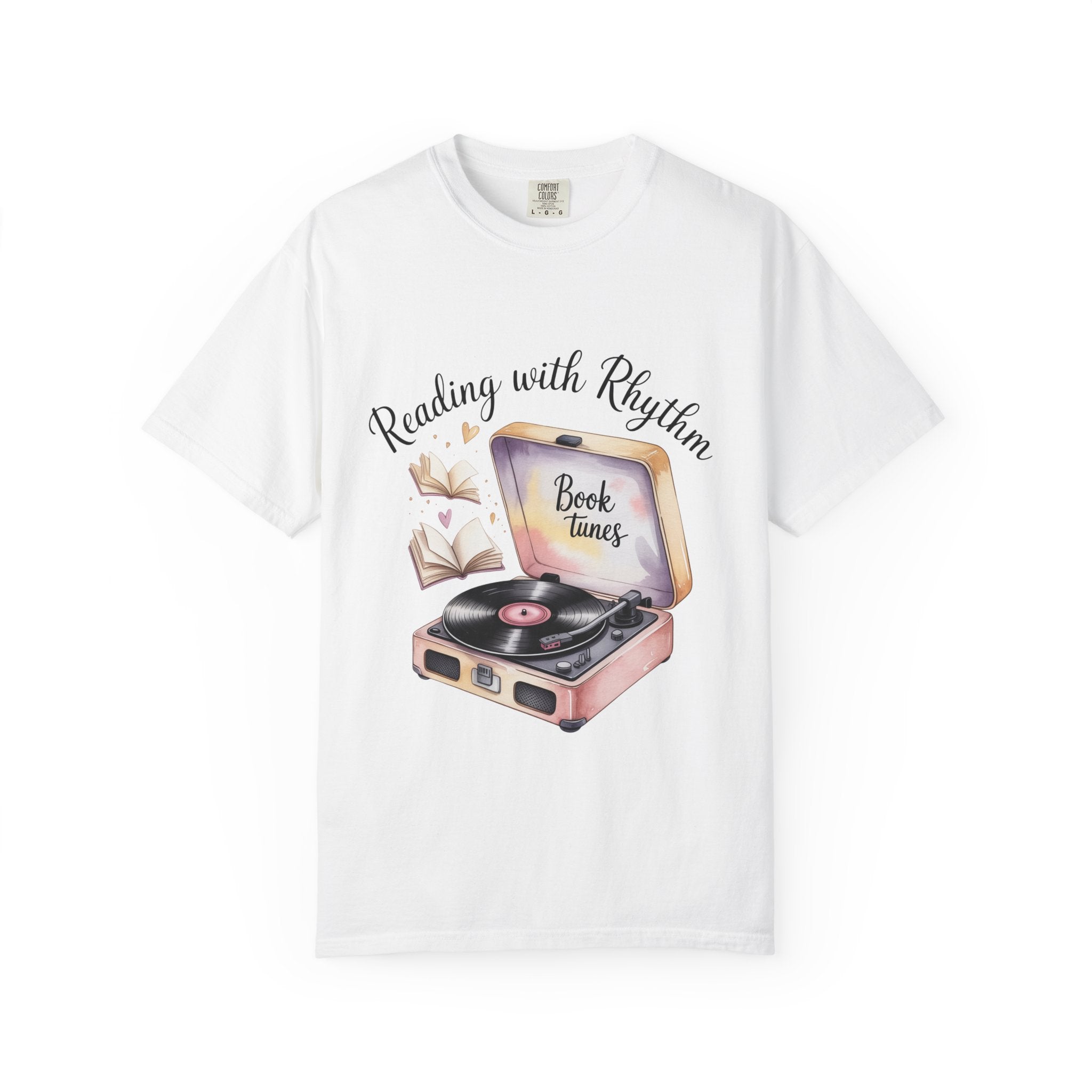 Reading with Rhythm T‑Shirt — Book Tunes Record Player Tee