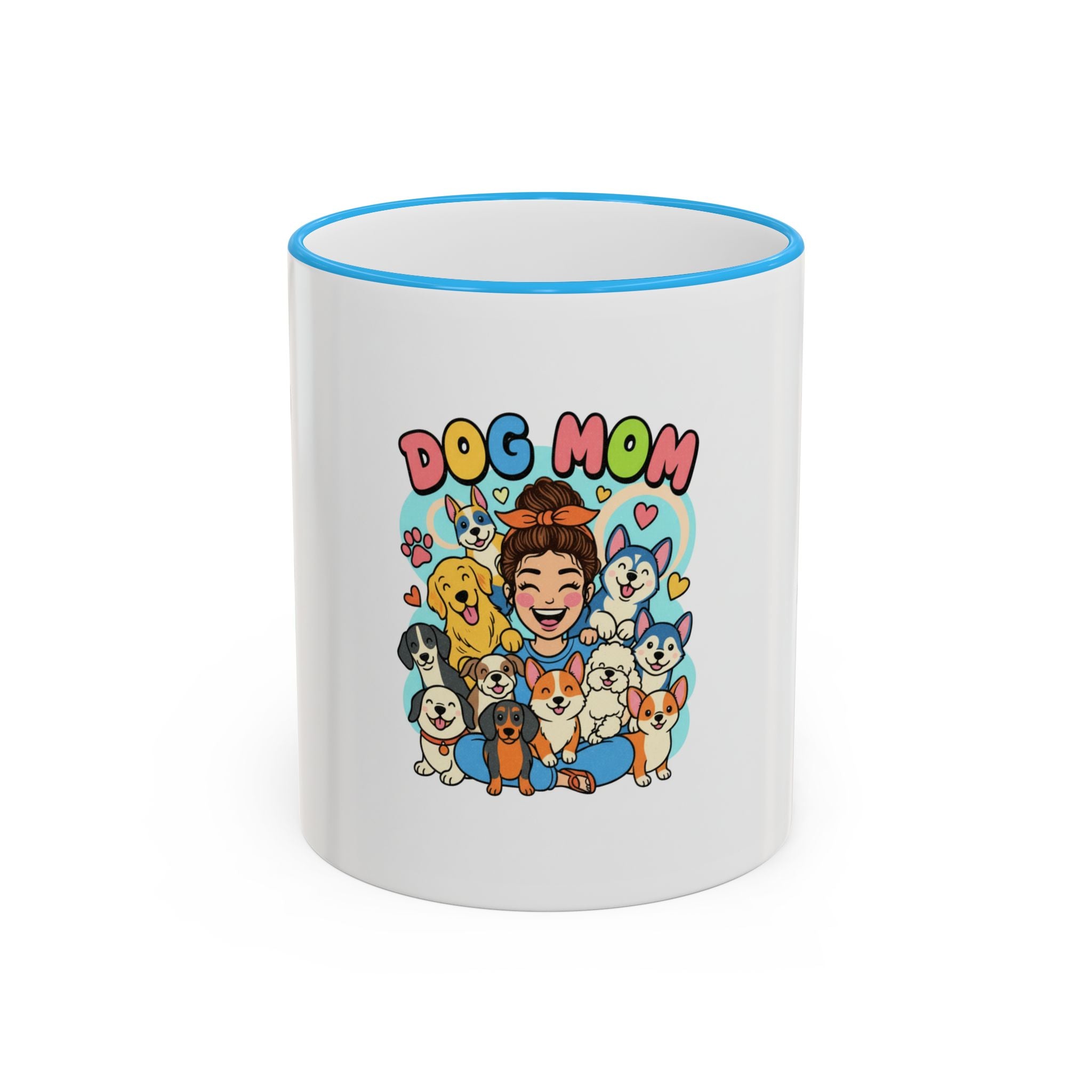 Dog Mom Mug — Cute Cartoon Dogs Accent Rim & Handle Coffee Cup (11oz/15oz)