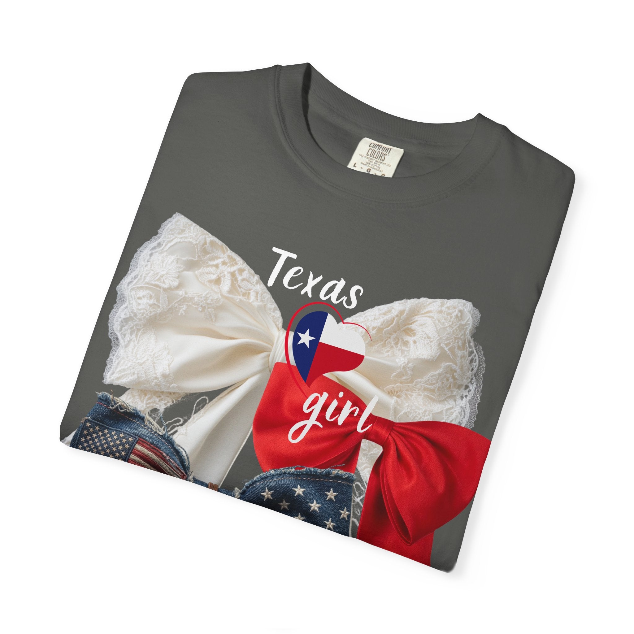 Patriotic Lace Bow T‑Shirt — 'girl' Red, White & Blue Graphic