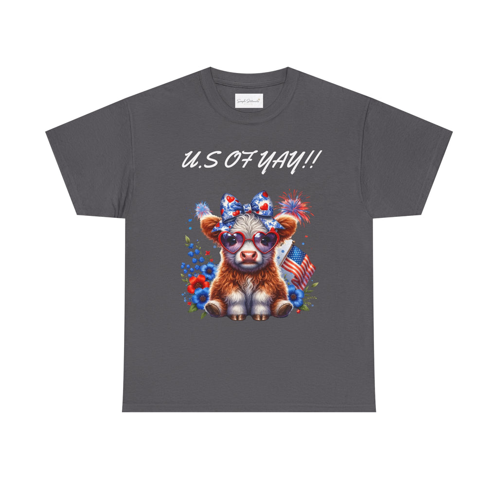 Patriotic Cow Graphic Tee - Cute USA Fourth of July Calf Design