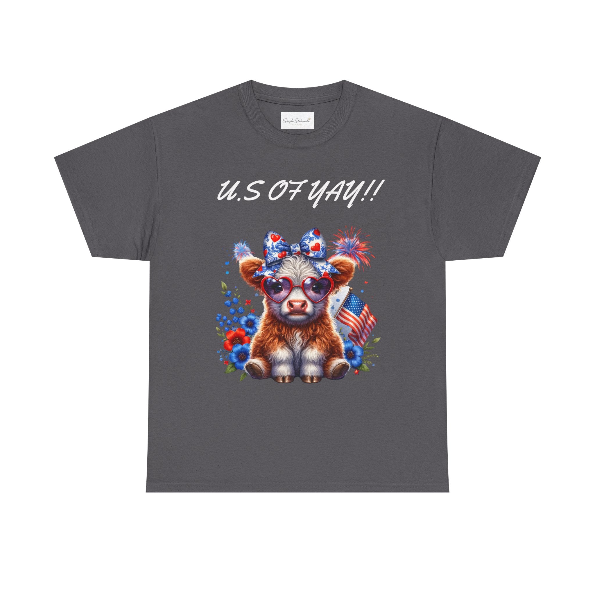 Patriotic Cow Graphic Tee - Cute USA Fourth of July Calf Design
