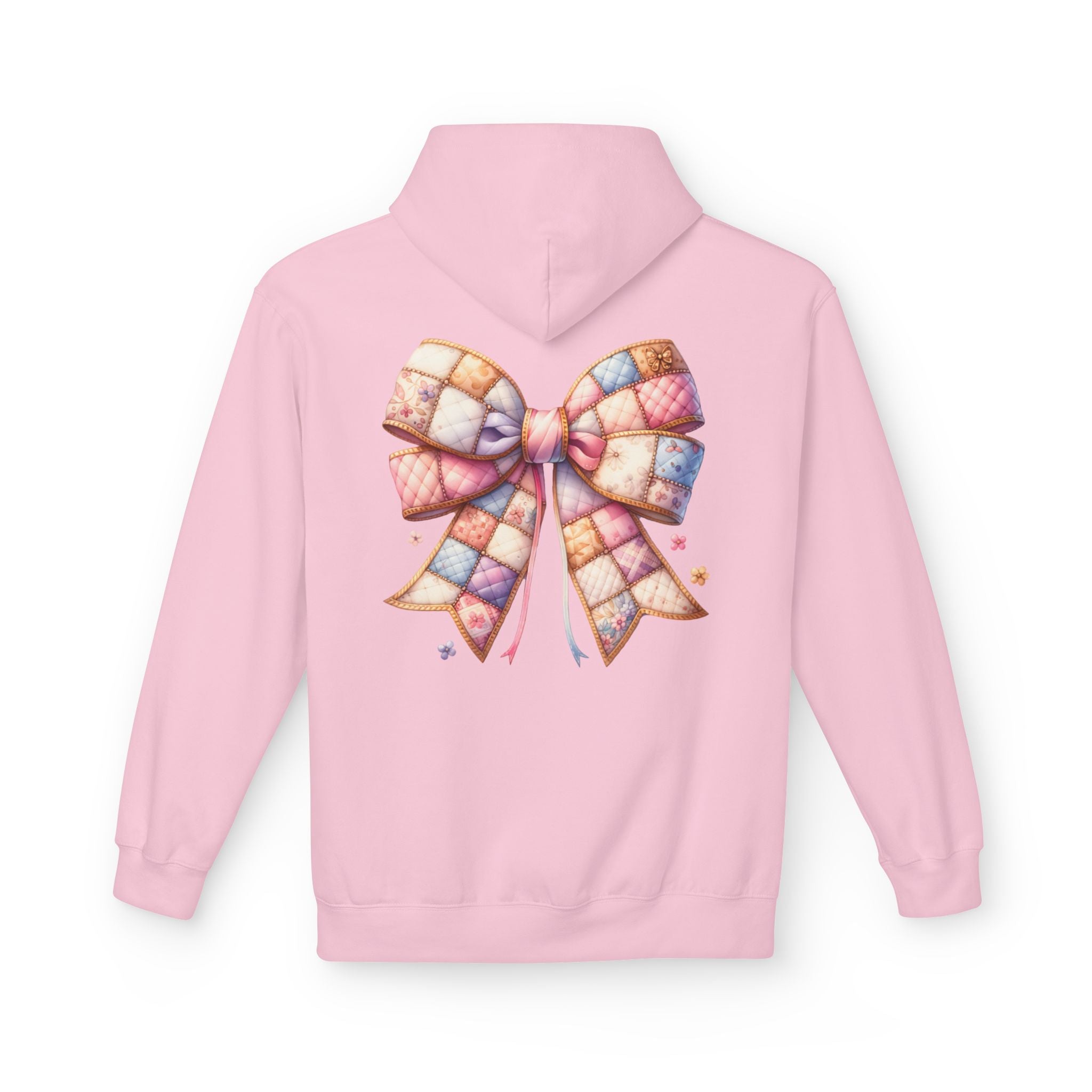 Patchwork Ribbon Teddy Hoodie — Cute Pastel Bow & Bear Pullover