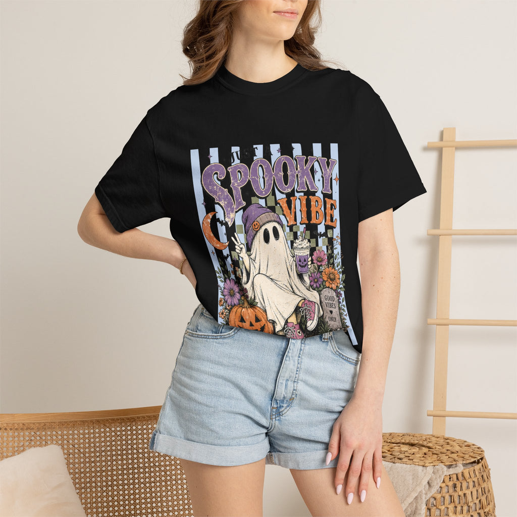 Spooky Vibe Ghost Tee — Halloween Pumpkin Graveyard Graphic T-Shirt