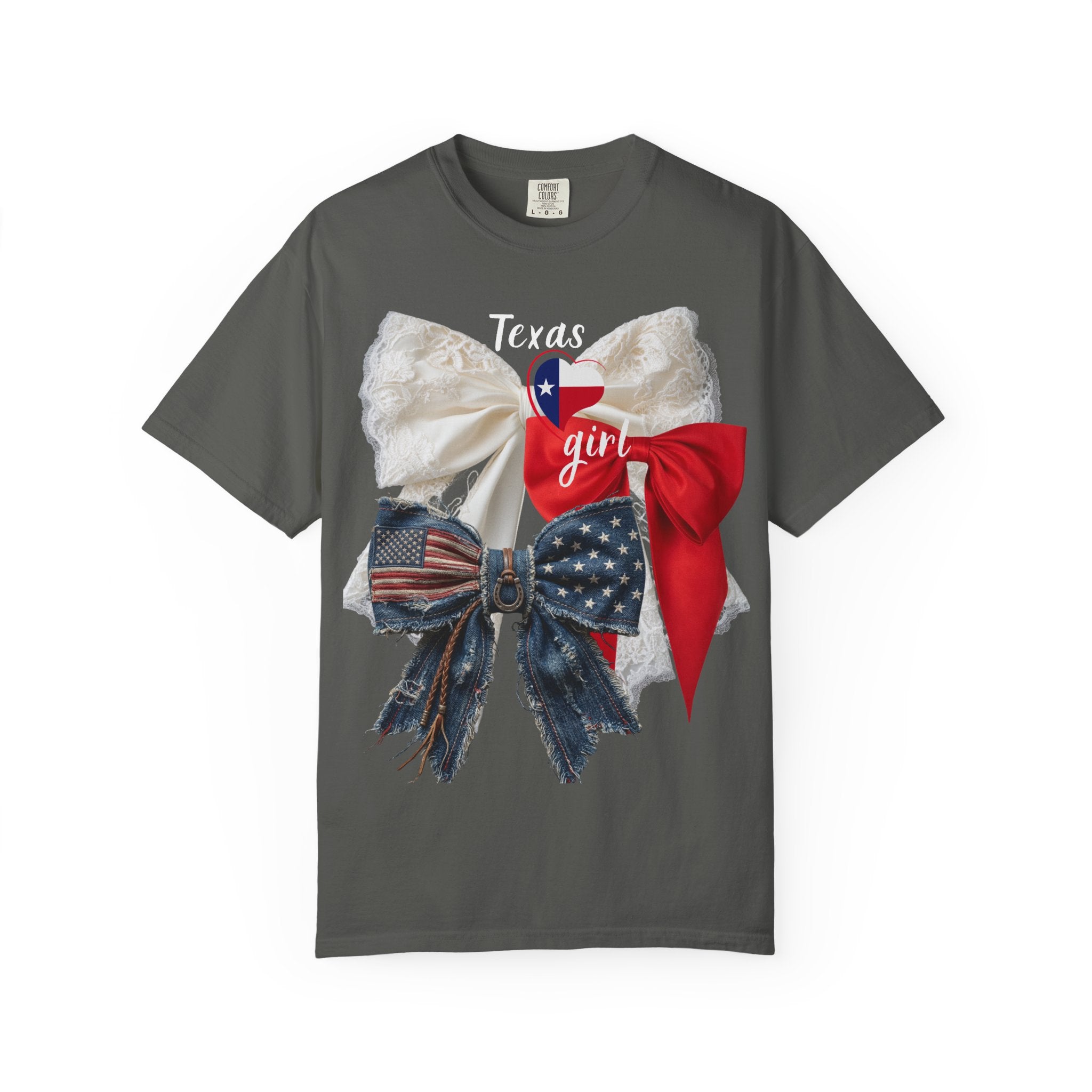 Patriotic Lace Bow T‑Shirt — 'girl' Red, White & Blue Graphic