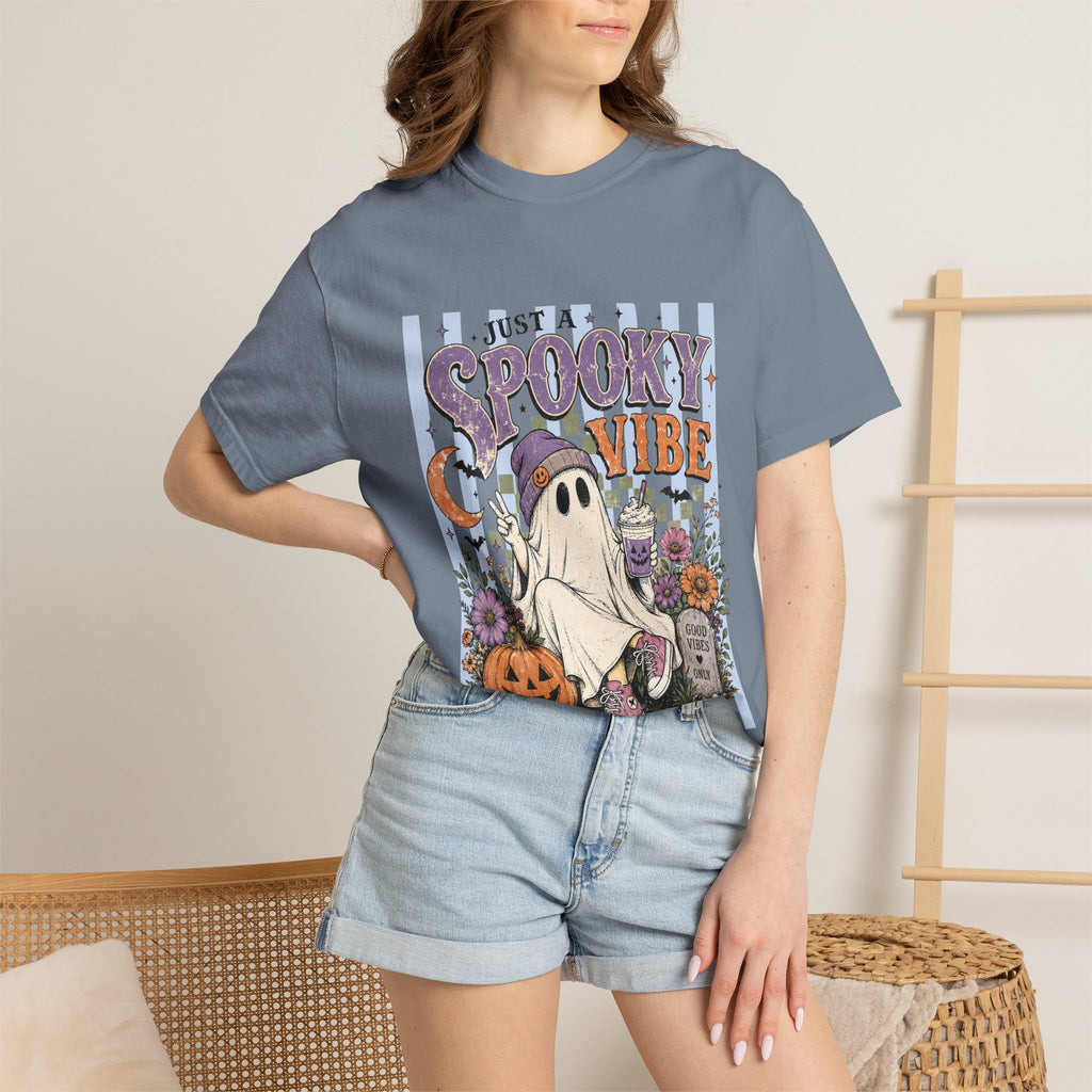 Spooky Vibe Ghost Tee — Halloween Pumpkin Graveyard Graphic T-Shirt