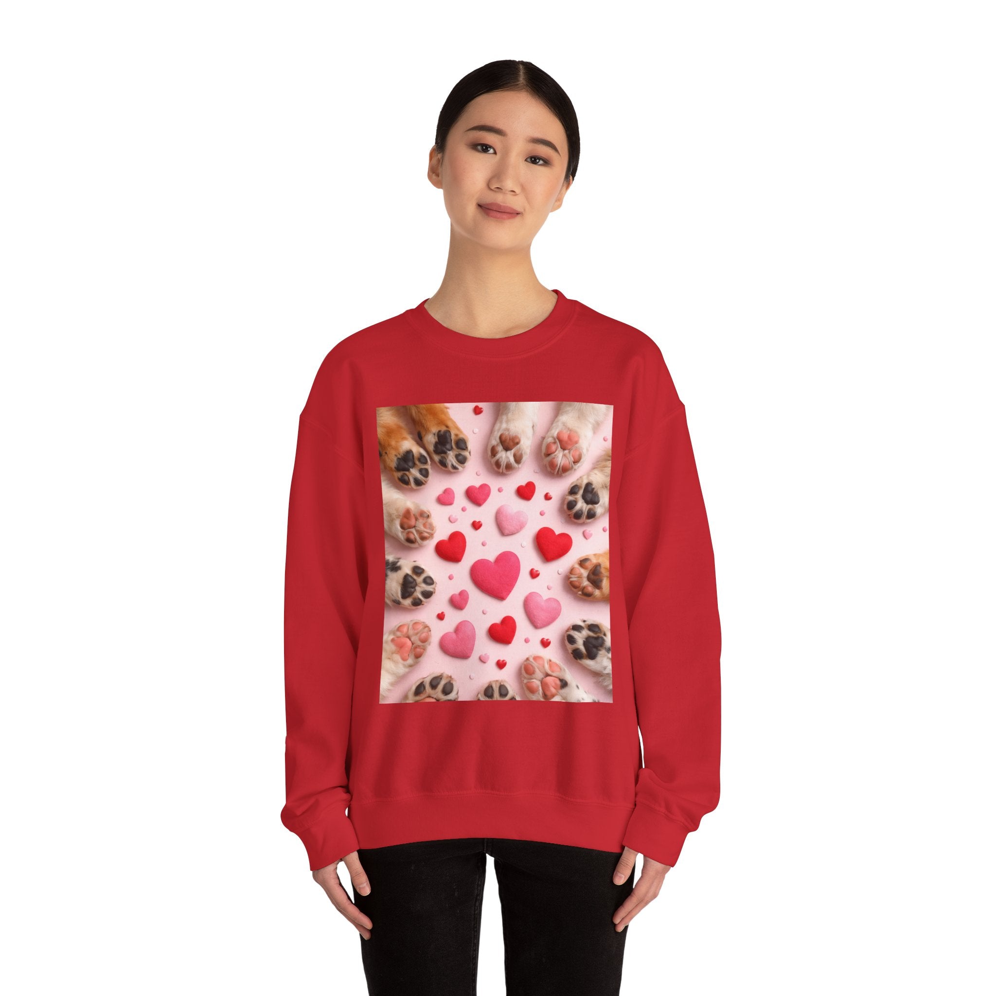 Pet Paw Hearts Sweatshirt – Cute Dog & Cat Paw Print Valentine Crewneck