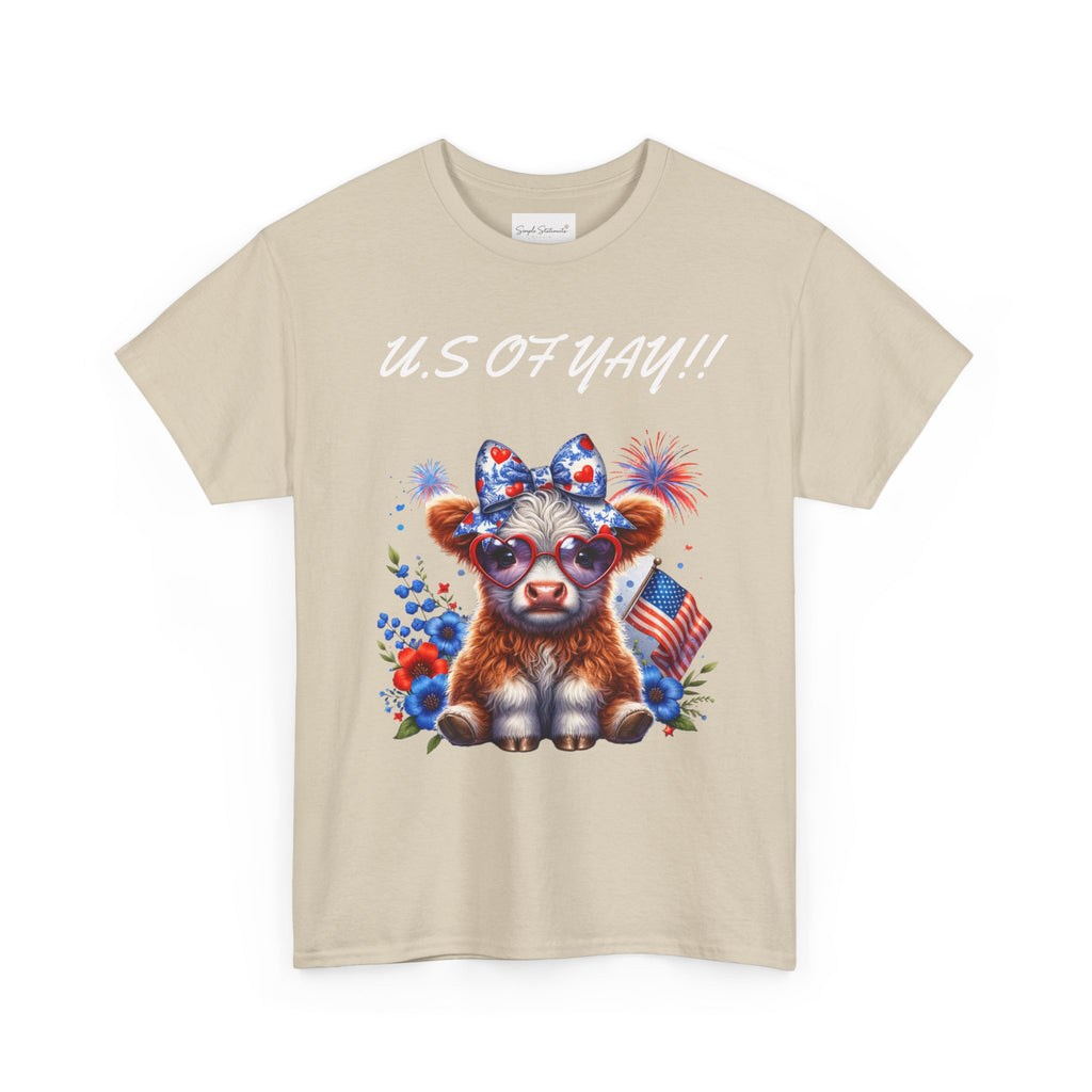 Patriotic Cow Graphic Tee - Cute USA Fourth of July Calf Design