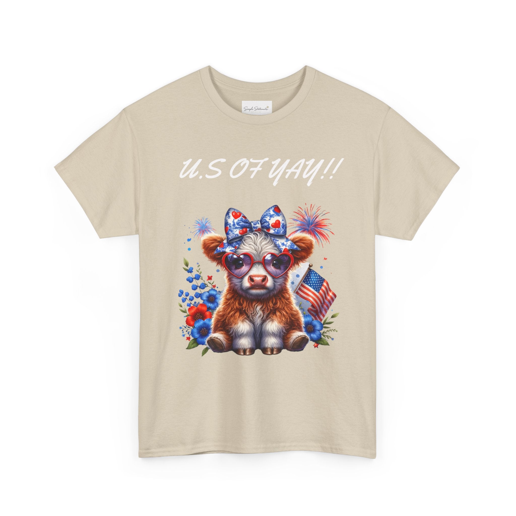 Patriotic Cow Graphic Tee - Cute USA Fourth of July Calf Design