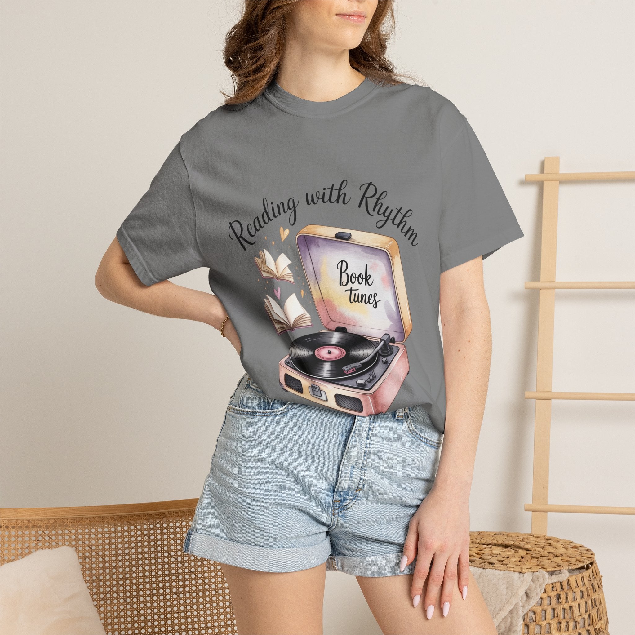 Reading with Rhythm T‑Shirt — Book Tunes Record Player Tee