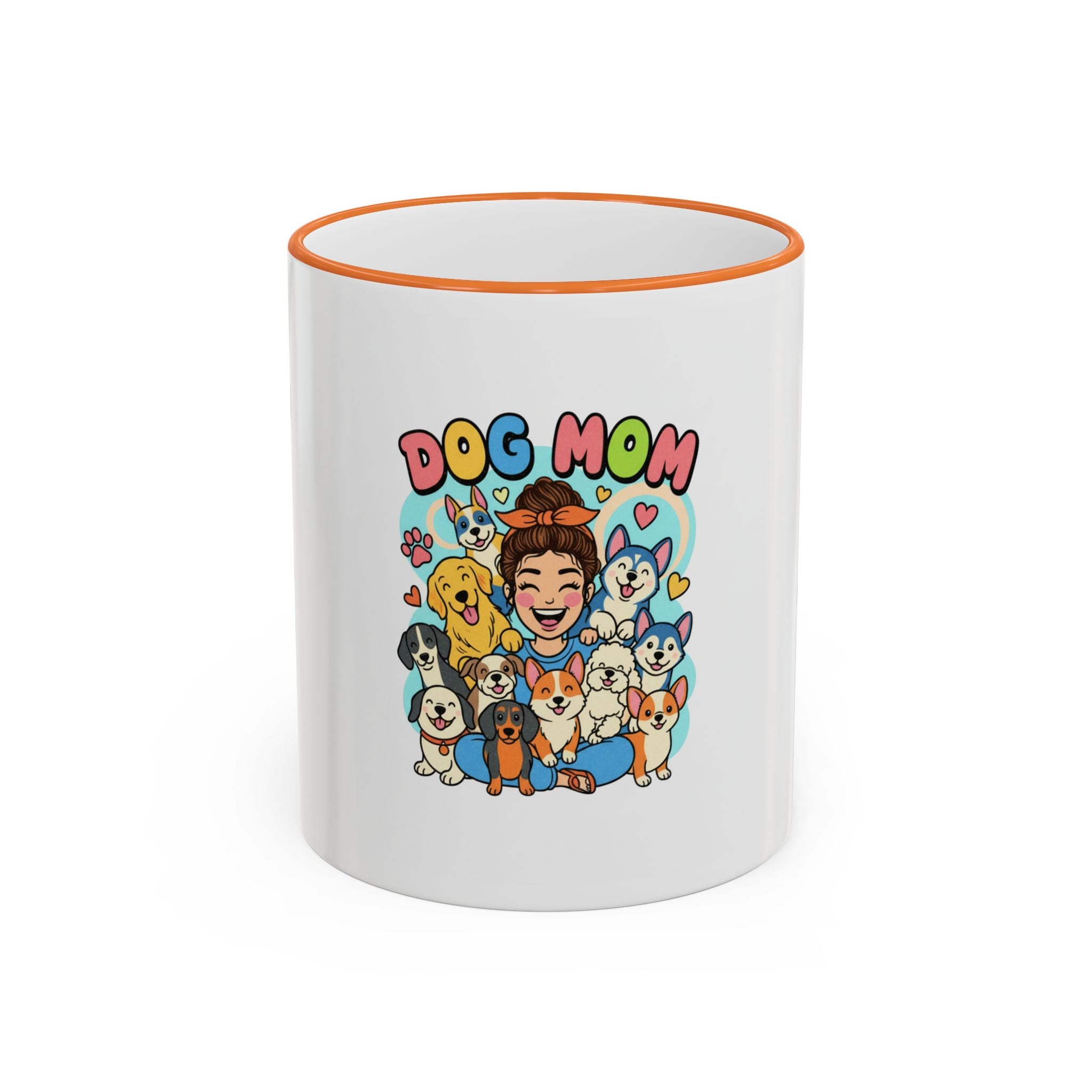 Dog Mom Mug — Cute Cartoon Dogs Accent Rim & Handle Coffee Cup (11oz/15oz)
