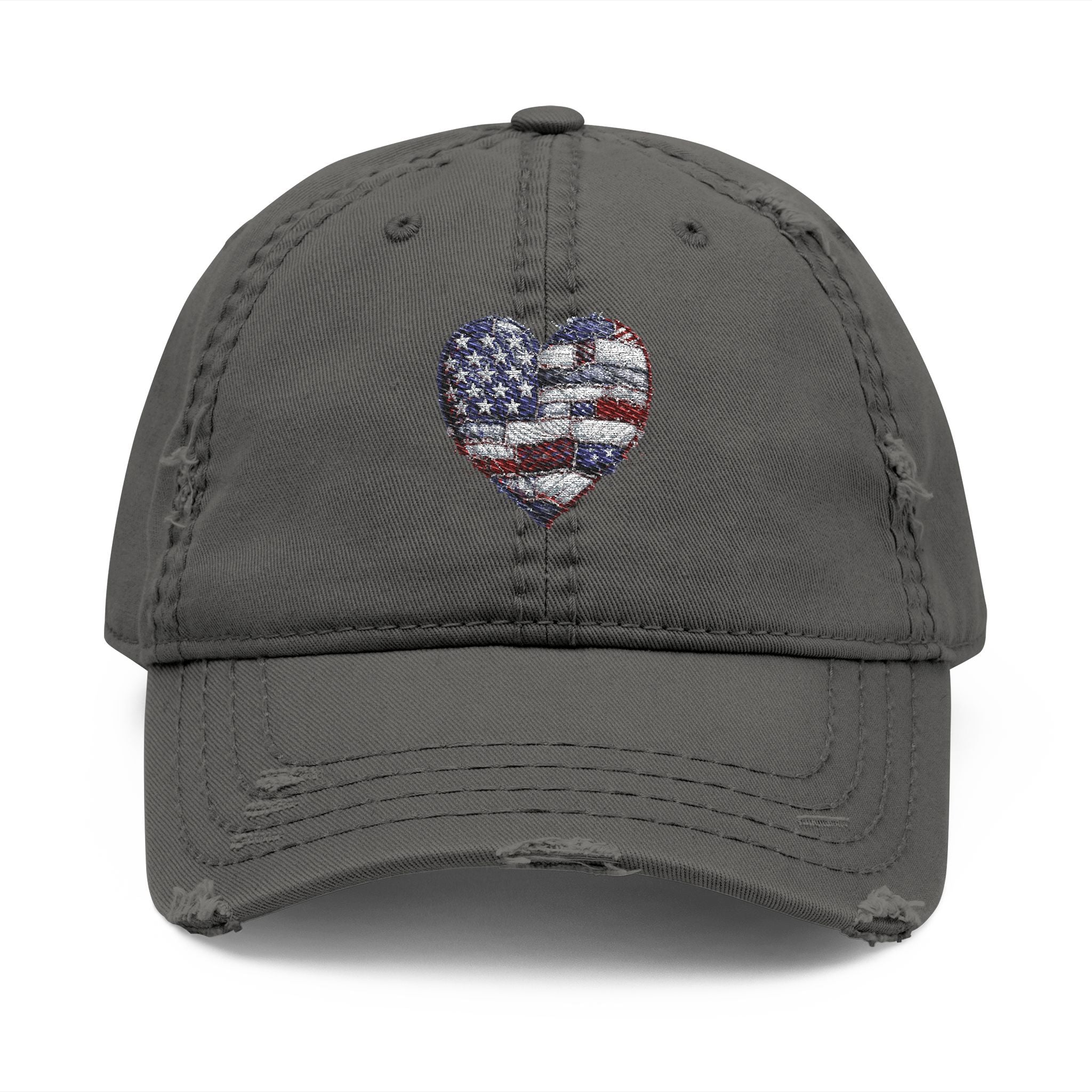 Patriotic Distressed Dad Hat — Embroidered American Flag Heart
