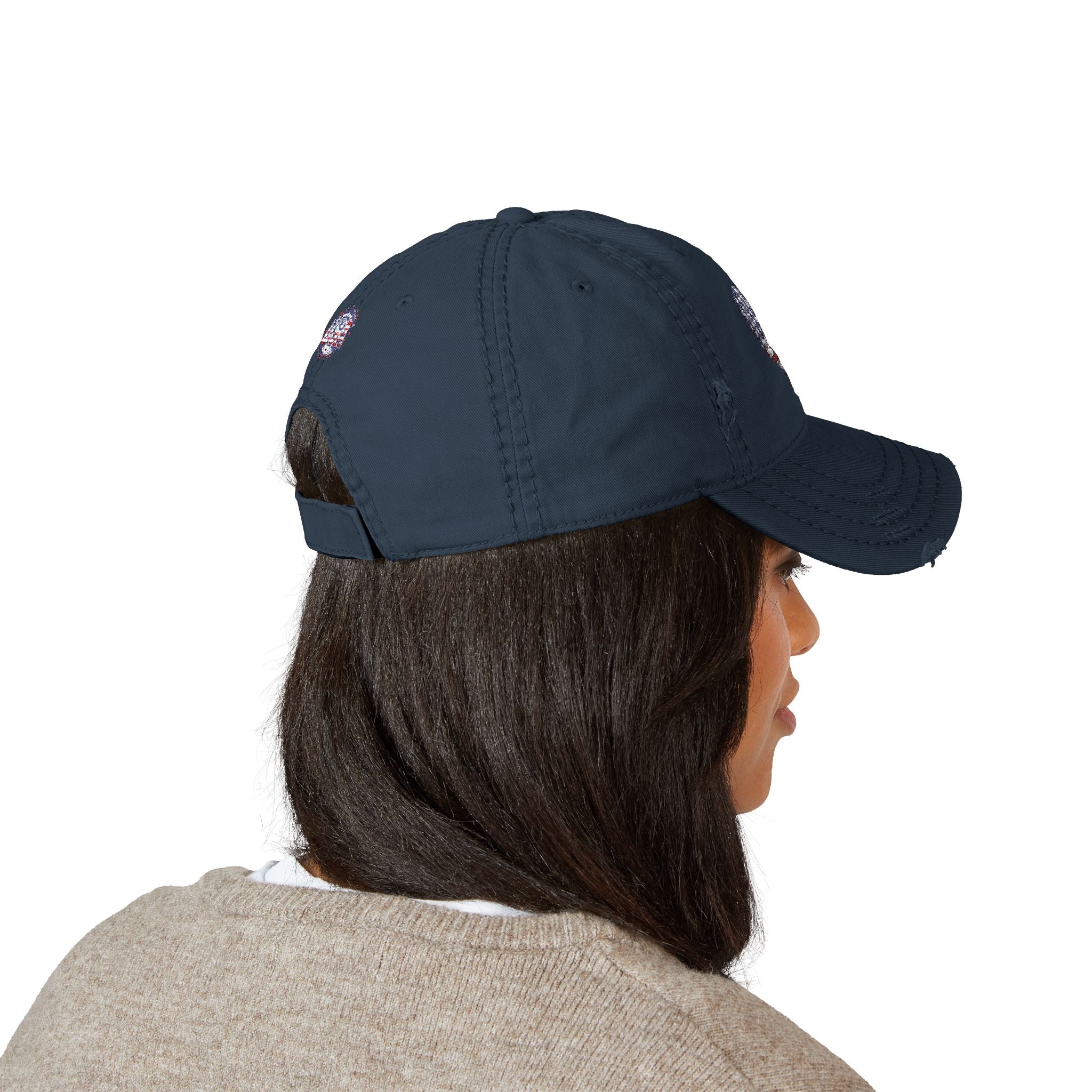 Patriotic Distressed Dad Hat — Embroidered American Flag Heart