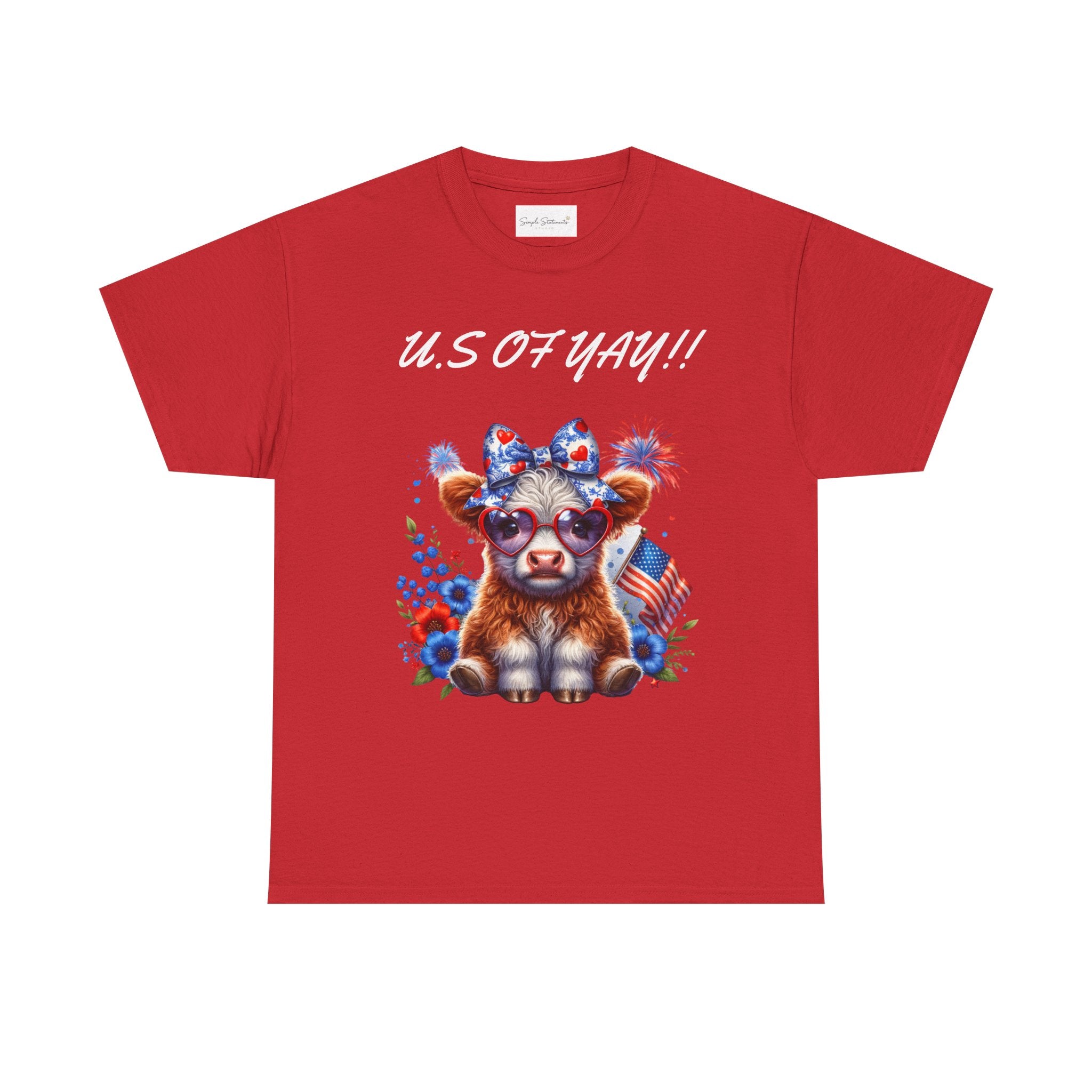 Patriotic Cow Graphic Tee - Cute USA Fourth of July Calf Design