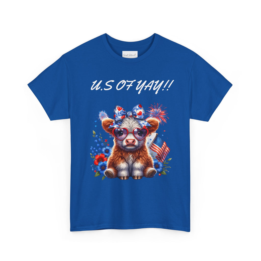 Patriotic Cow Graphic Tee - Cute USA Fourth of July Calf Design