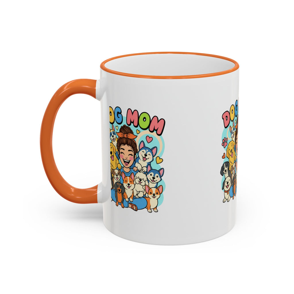 Dog Mom Mug — Cute Cartoon Dogs Accent Rim & Handle Coffee Cup (11oz/15oz)
