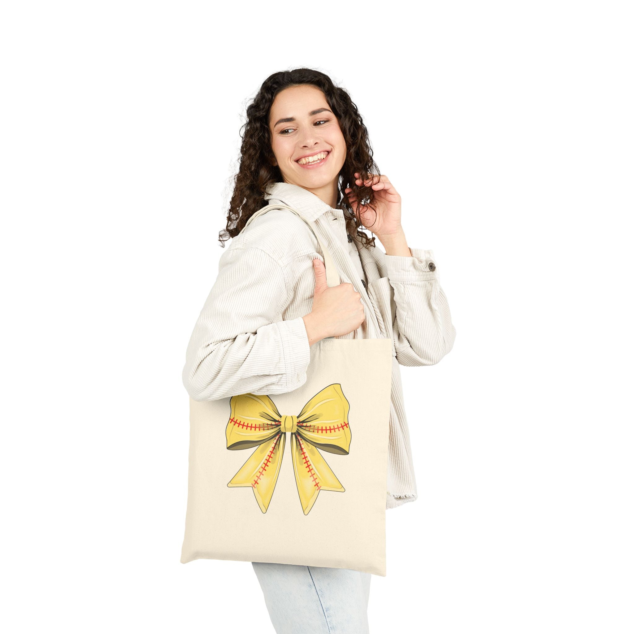 Tote Bag — Yellow Softball Bow Canvas Tote
