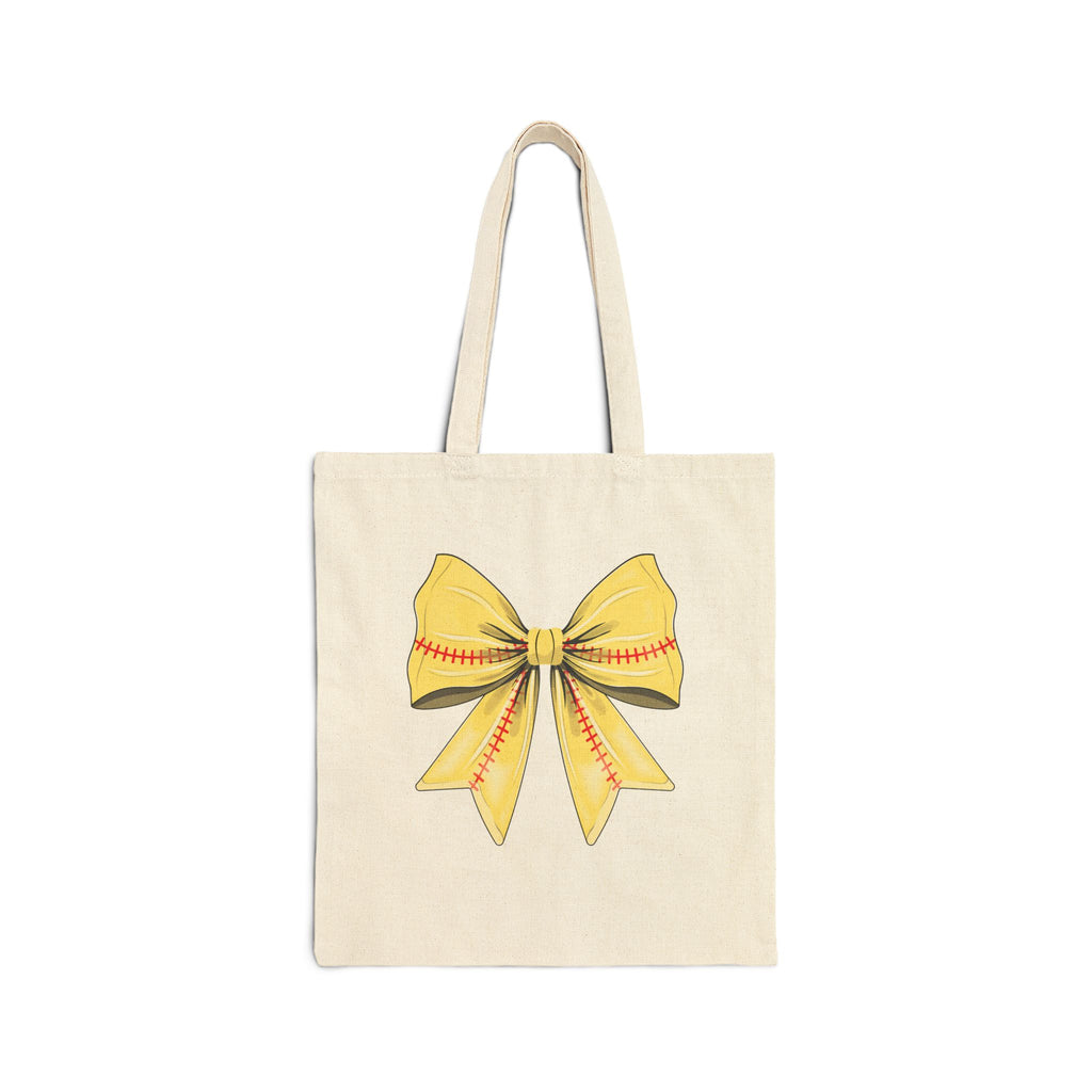 Tote Bag — Yellow Softball Bow Canvas Tote
