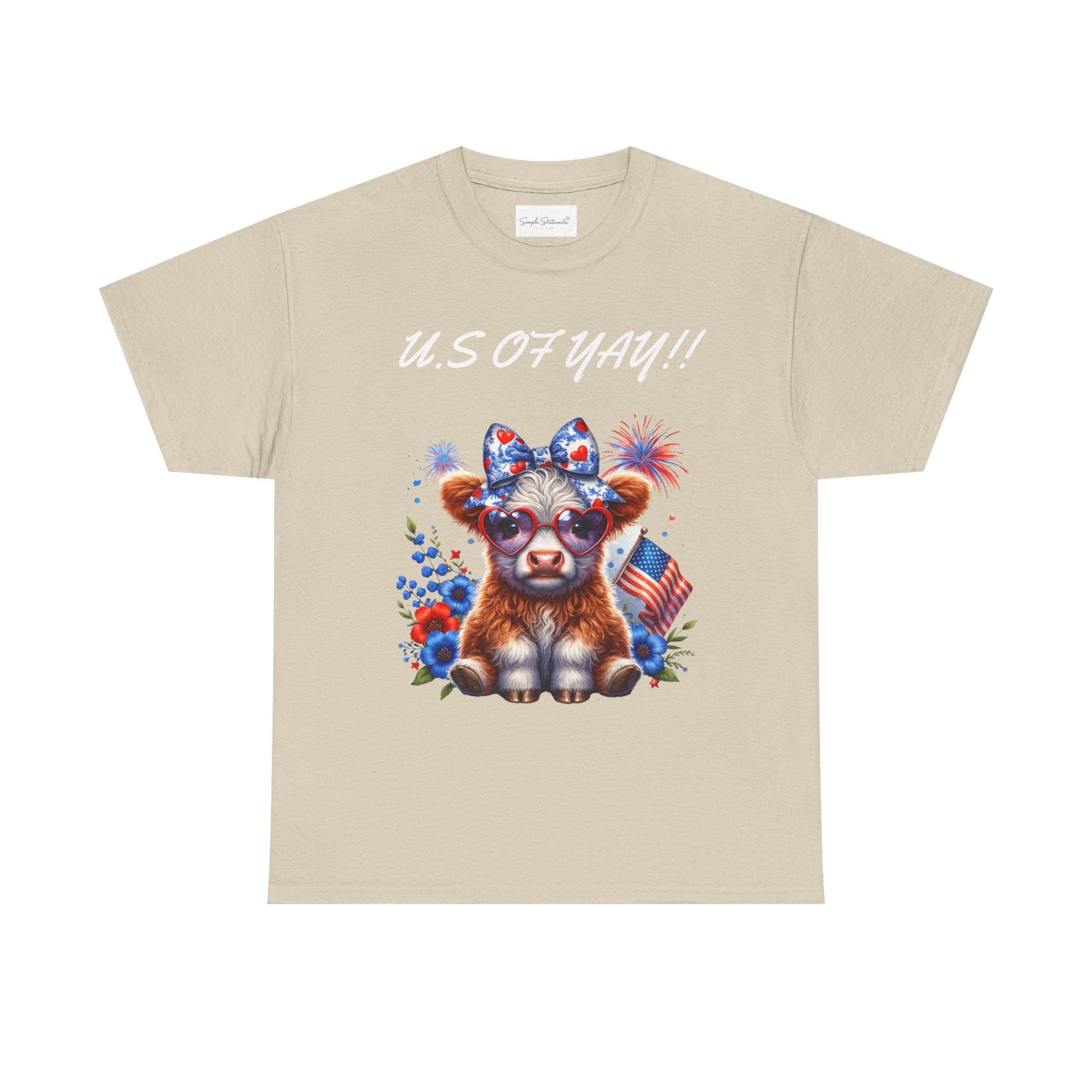 Patriotic Cow Graphic Tee - Cute USA Fourth of July Calf Design