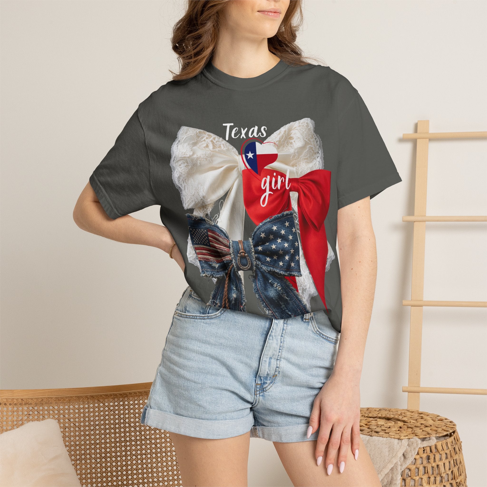 Patriotic Lace Bow T‑Shirt — 'girl' Red, White & Blue Graphic