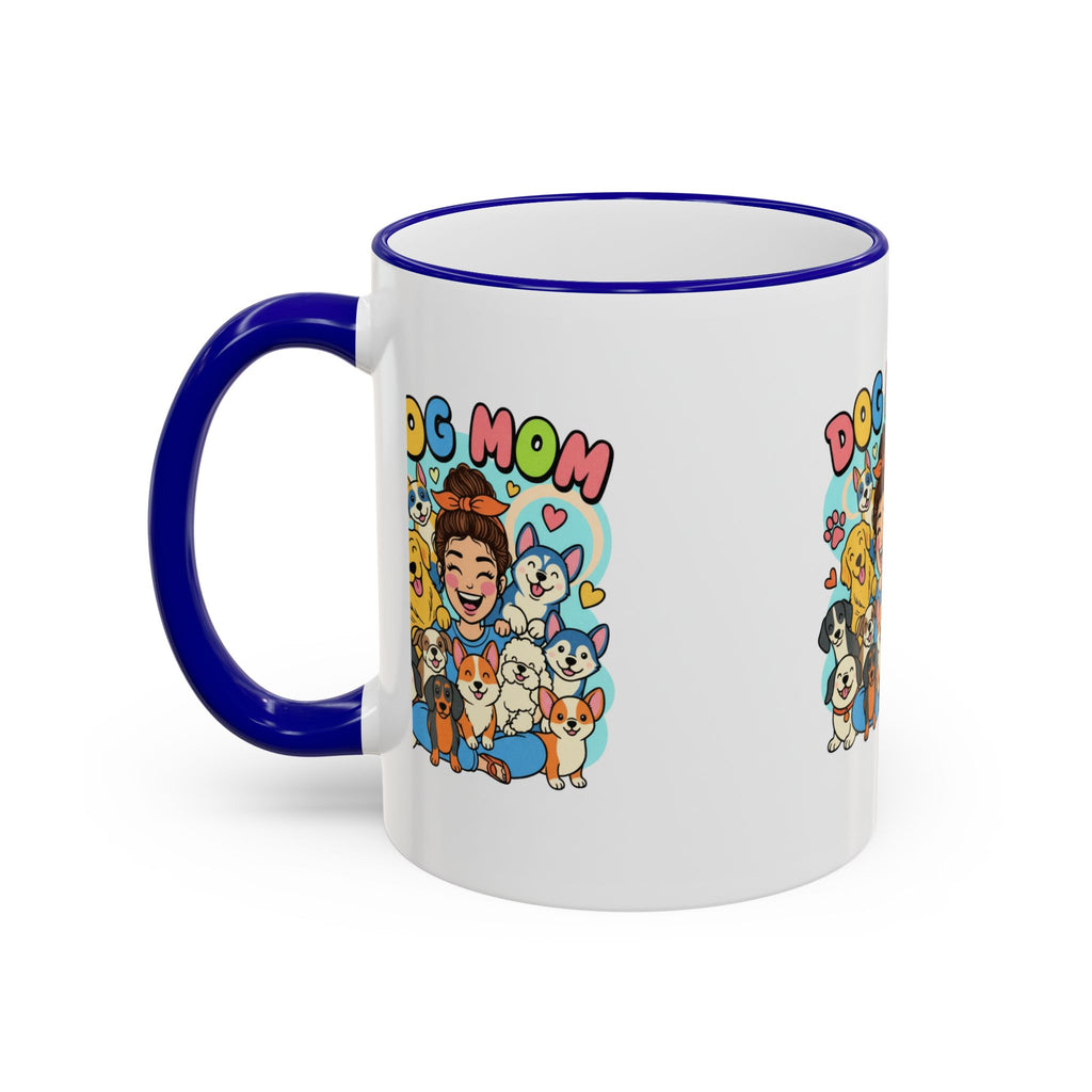 Dog Mom Mug — Cute Cartoon Dogs Accent Rim & Handle Coffee Cup (11oz/15oz)