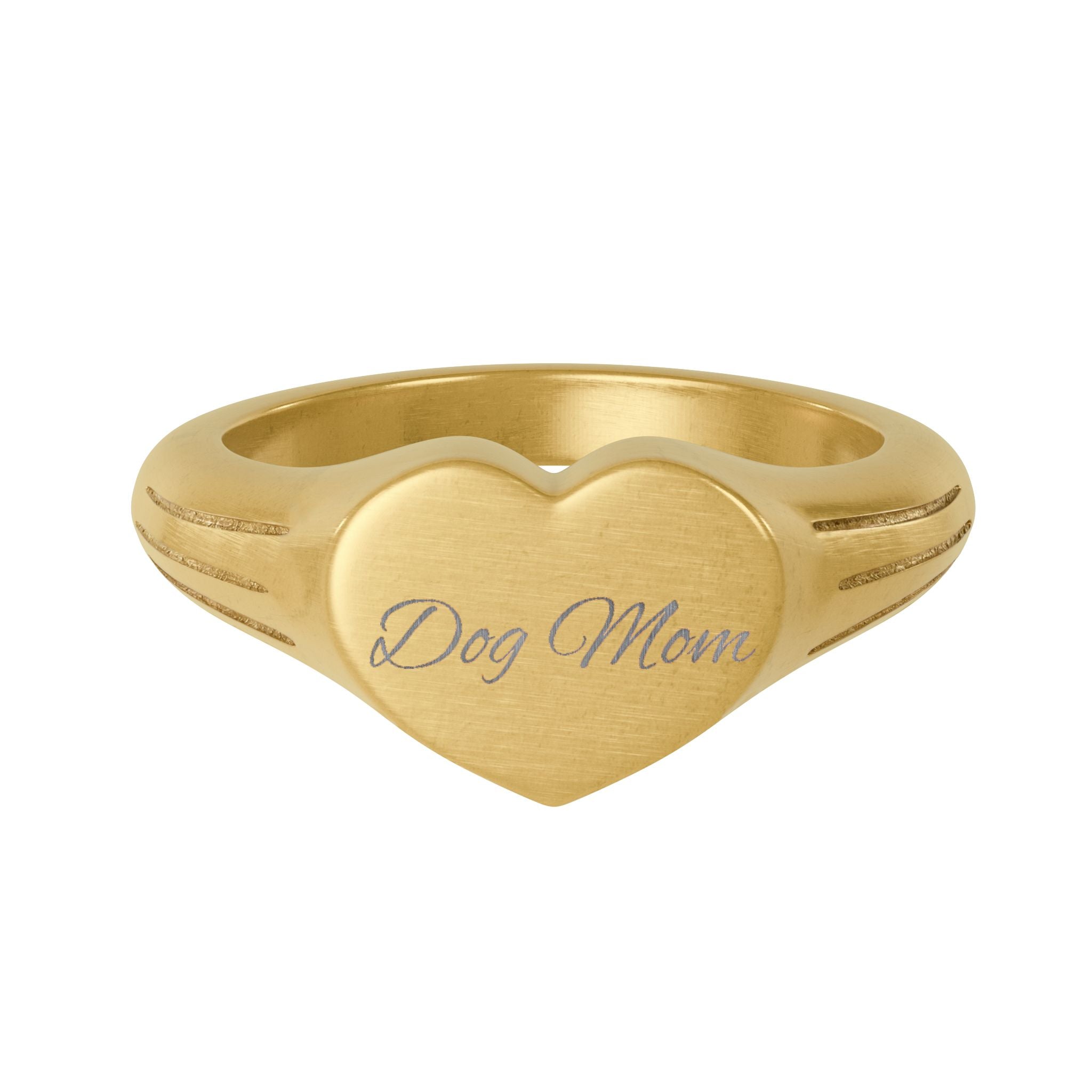 Heart Signet Ring — Engraved "Dog Mom" Stainless Steel