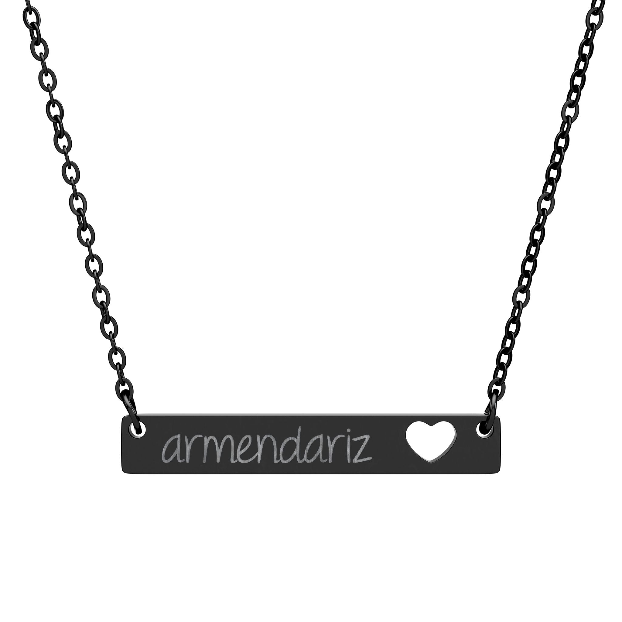 Engravable Cutout Heart Bar Necklace — Personalized Name Bar Pendant