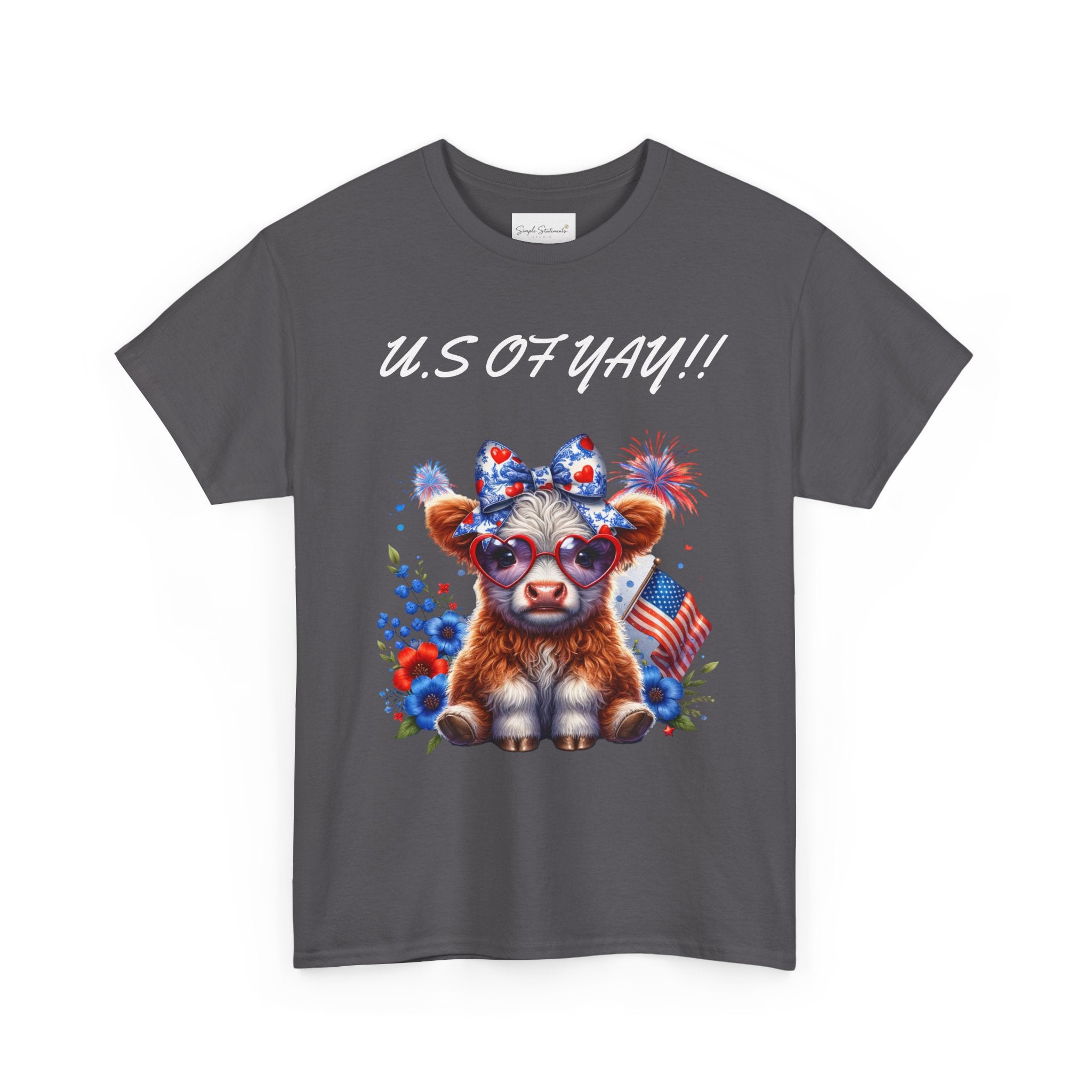 Patriotic Cow Graphic Tee - Cute USA Fourth of July Calf Design